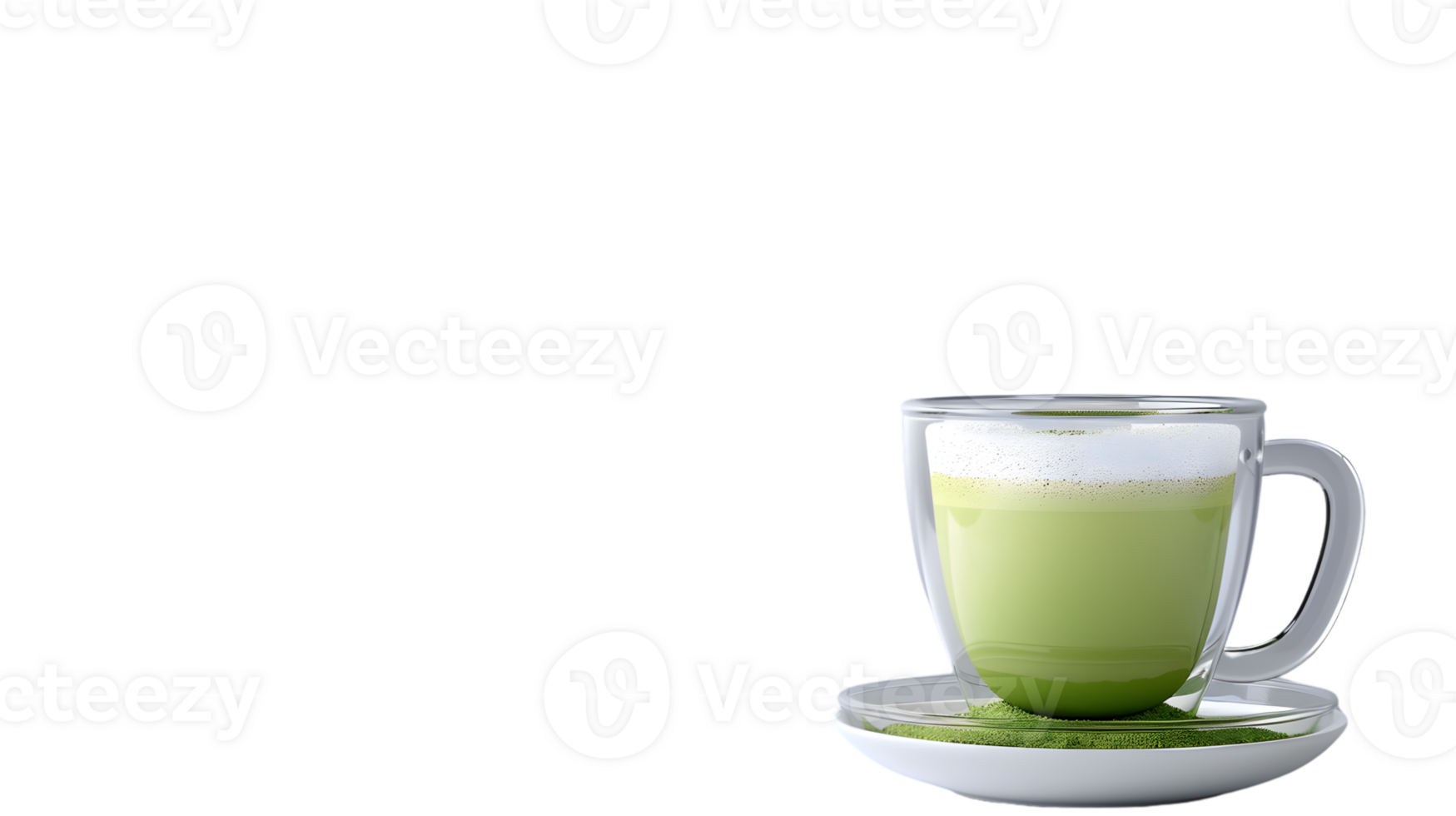 Refreshing Green Tea Beverage in a Transparent Mug with Frothy Top and Powdered Base png