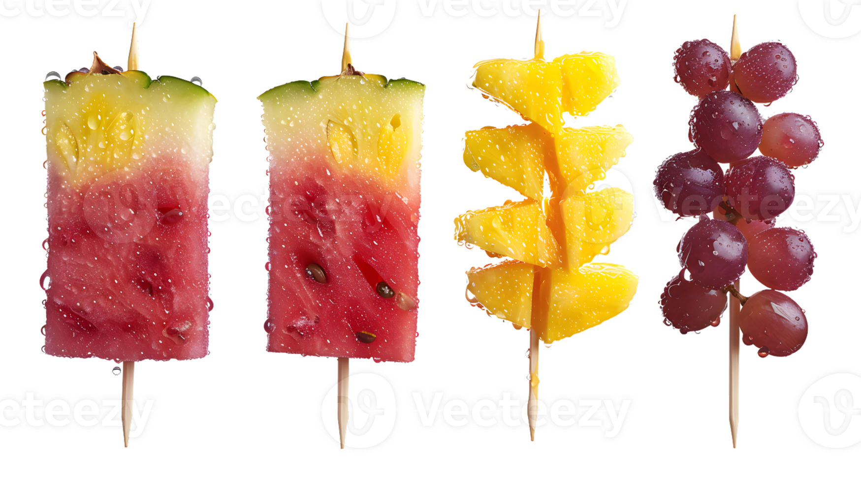 Refreshing Fruit Skewers Watermelon Pineapple Grapes on Sticks png