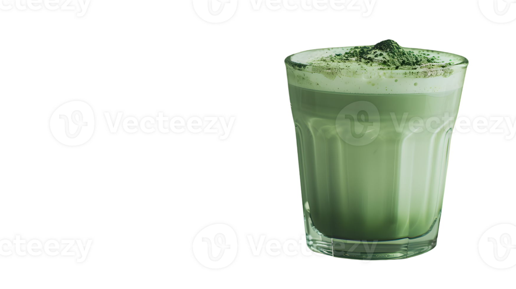Refreshing Green Matcha Beverage in a Glass with Frothy Top and Powdered Garnish png