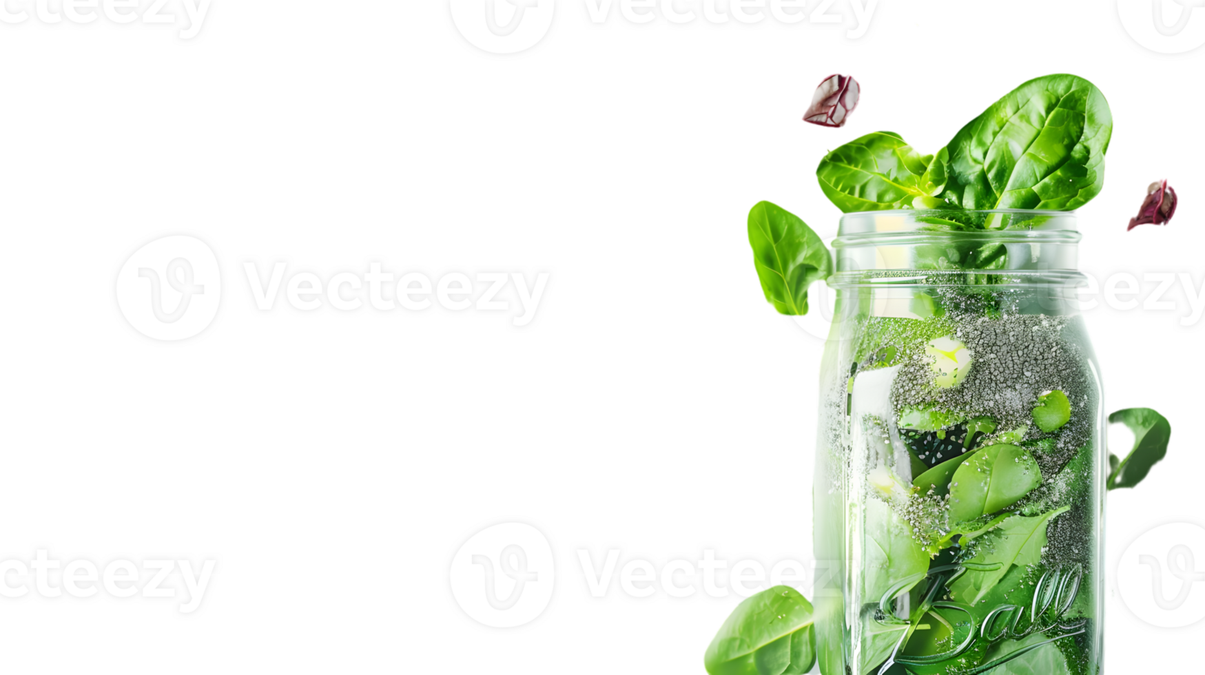 Refreshing Green Smoothie in a Glass Jar with Ice and Fresh Leaves png