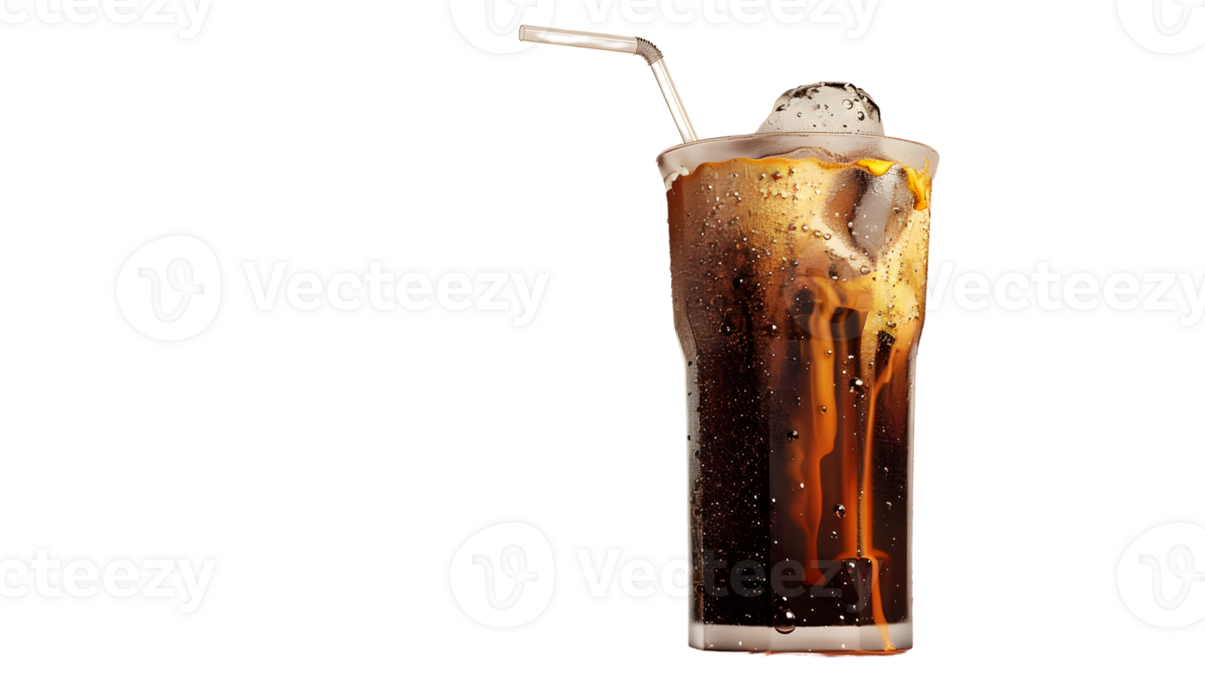 Refreshing Iced Beverage with Bubbles and Straw on a Dark Background png