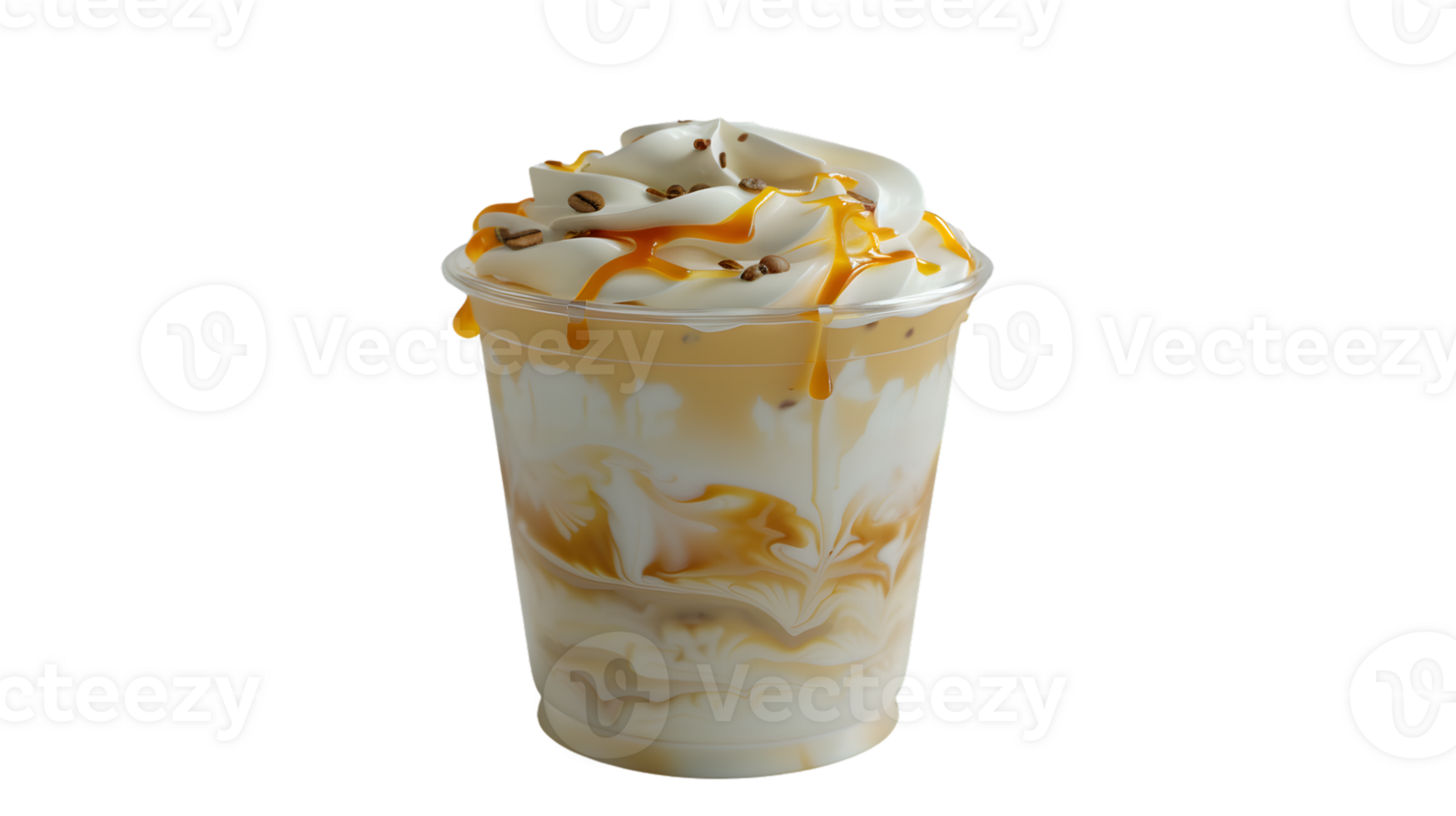 Refreshing Iced Coffee Beverage with Whipped Cream and Caramel Drizzle png