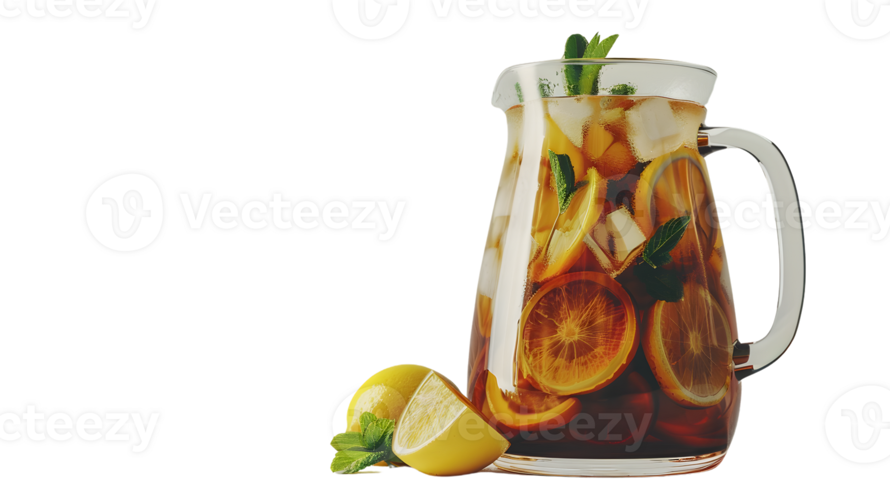 Refreshing Iced Tea with Citrus and Mint in a Glass Pitcher png