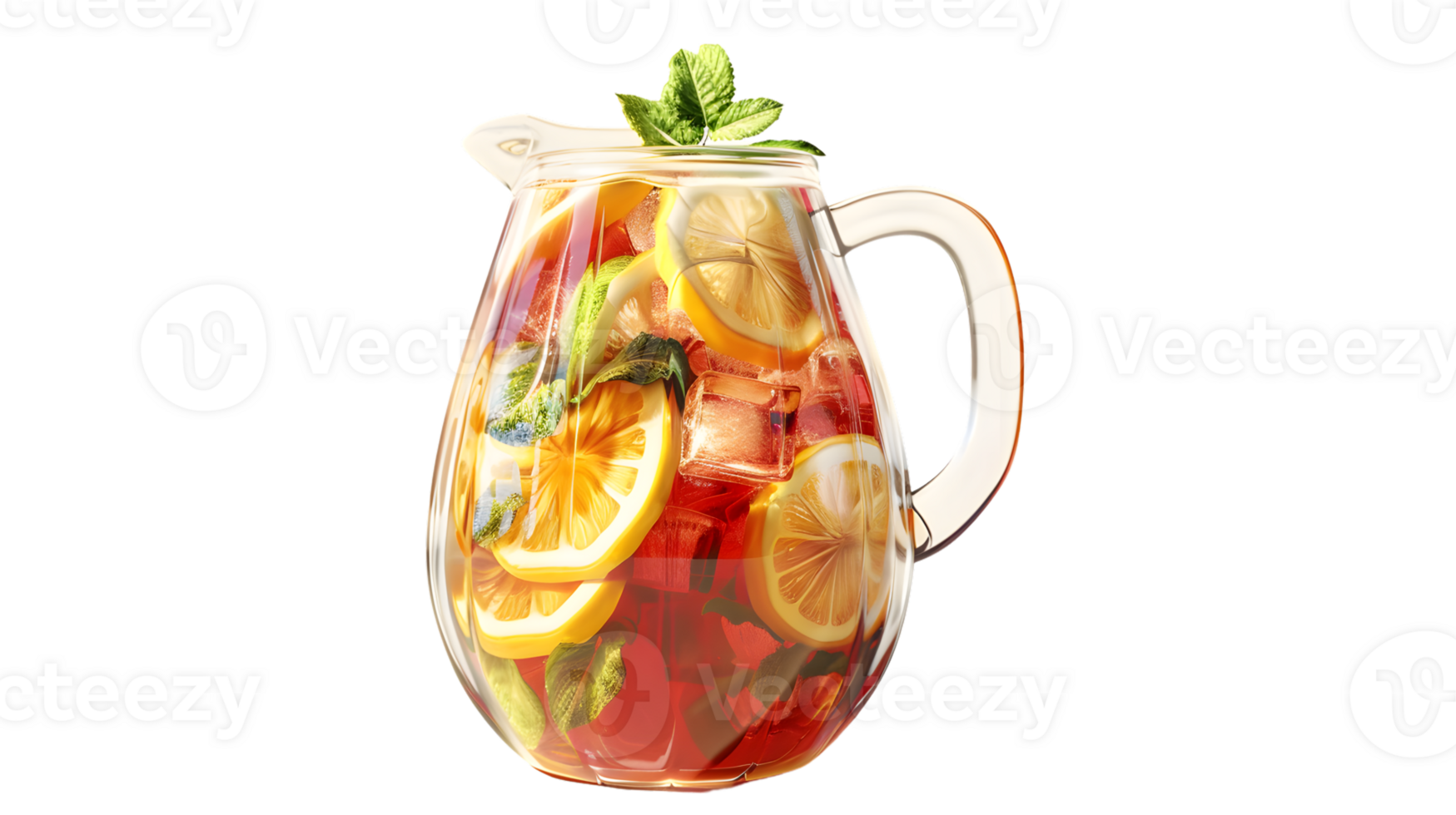 Refreshing Iced Tea with Lemon Slices Mint Leaves and Ice Cubes in a Glass Pitcher png