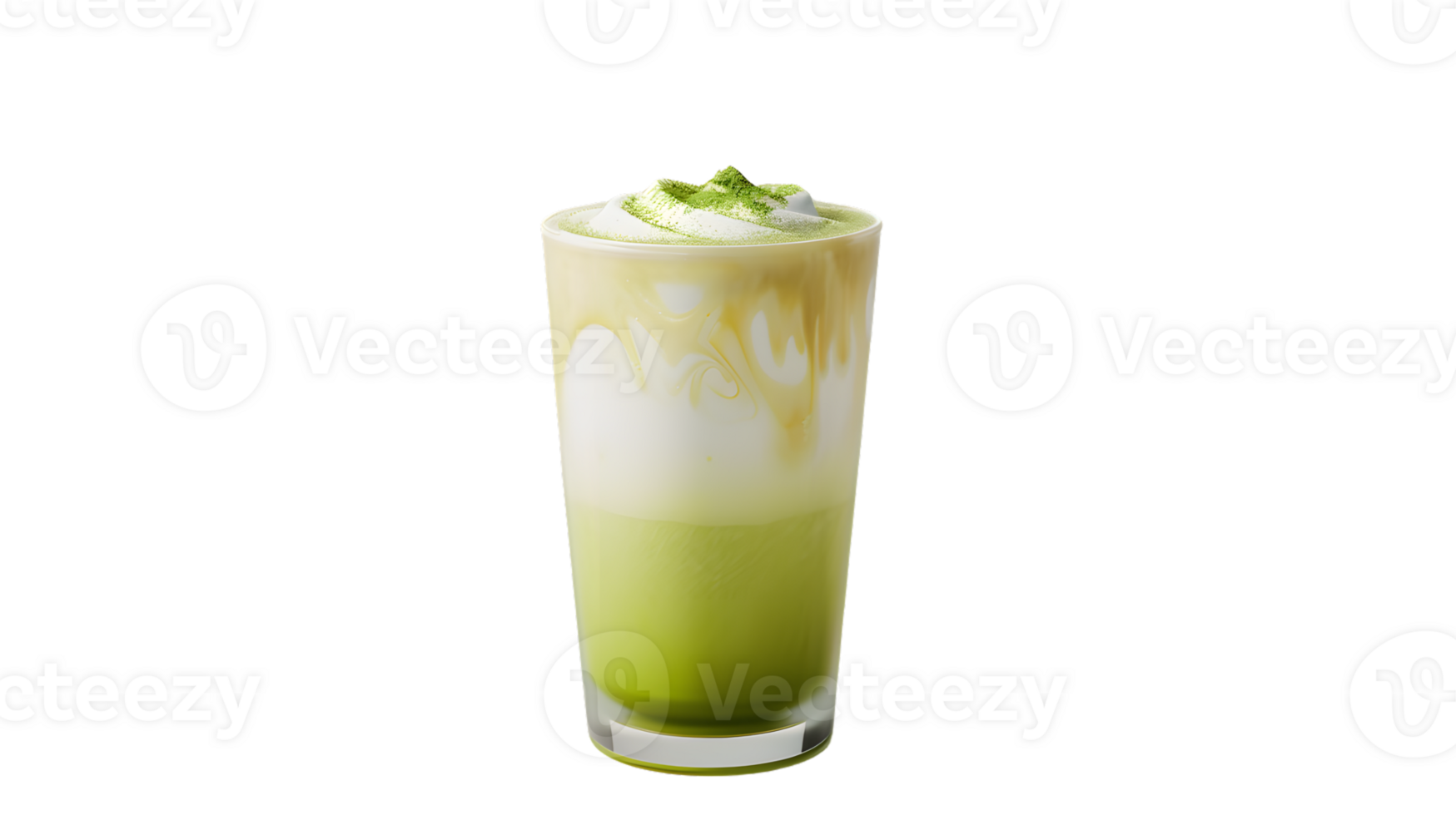 Refreshing Matcha Green Tea Latte with Creamy Topping and Artistic Drizzle Ideal for Beverage png