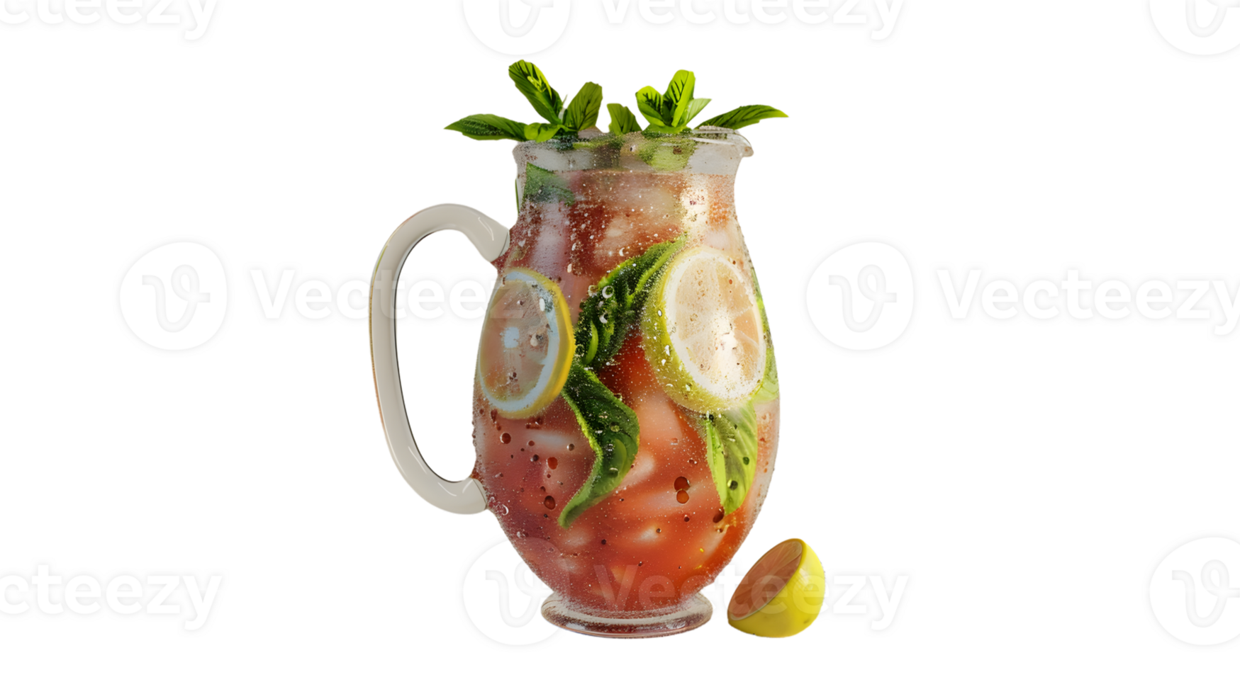 Refreshing Iced Tea with Lemon and Mint in a Glass Pitcher png