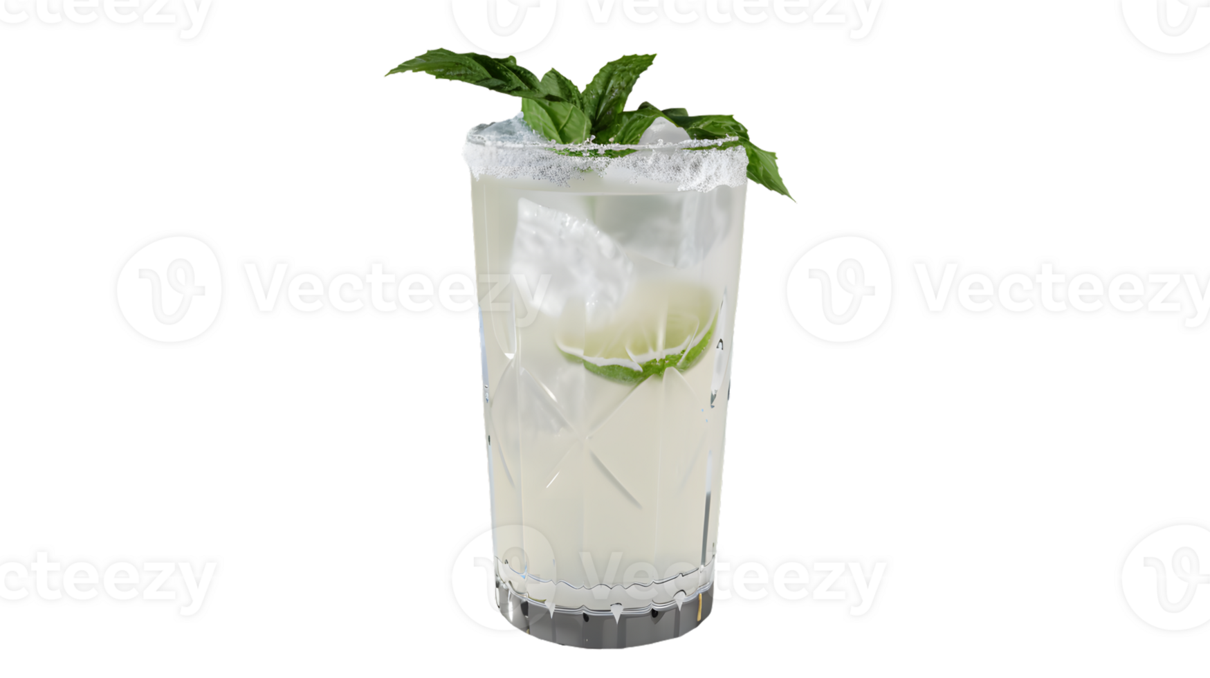 Refreshing Mint and Lime Cocktail in a Tall Glass with Ice Cubes png