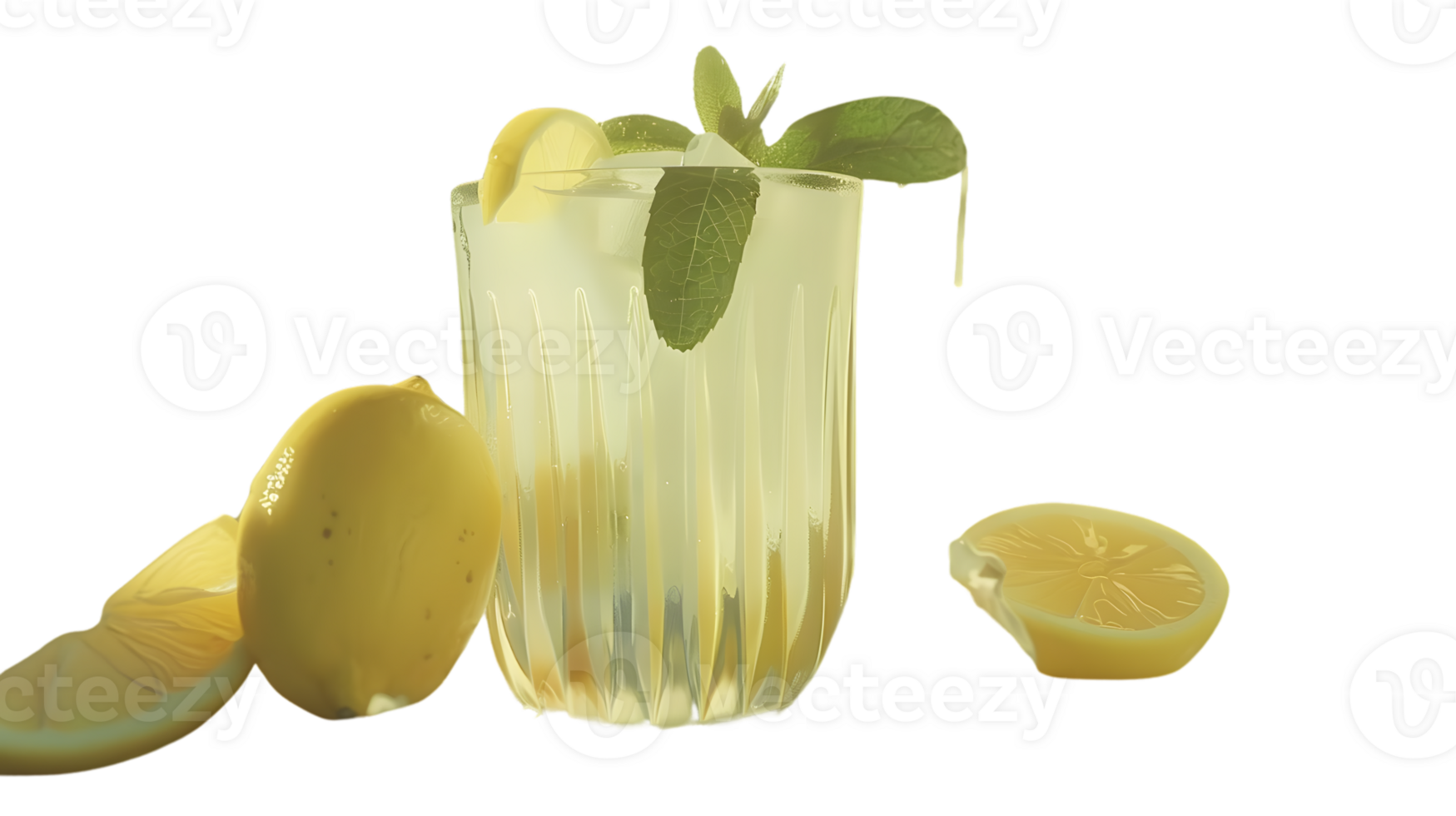Refreshing Lemonade with Mint and Ice in a Glass Sliced Lemons on the Side for Culinary and Be png
