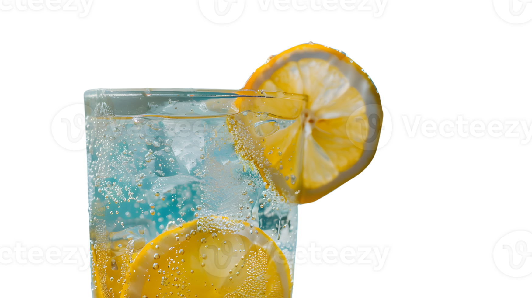 Refreshing Lemon Soda with Ice Cubes and Bubbles in a Glass png