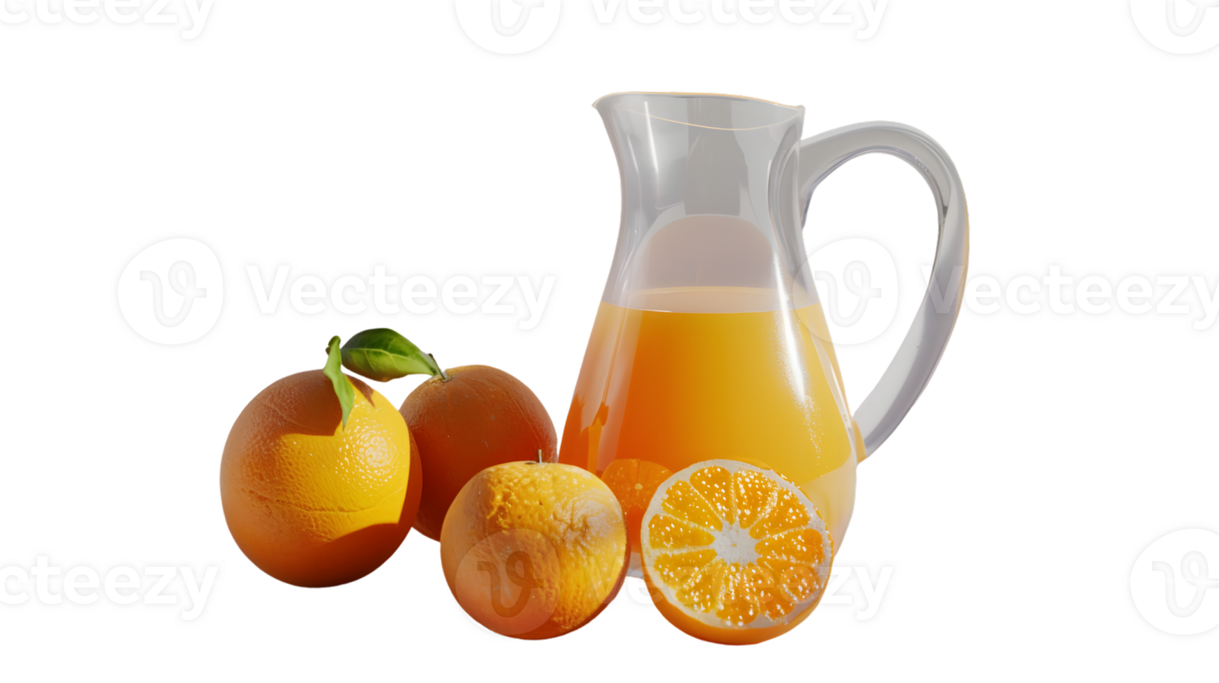 Refreshing Orange Juice with Fresh Oranges and Slices in a Glass Pitcher png