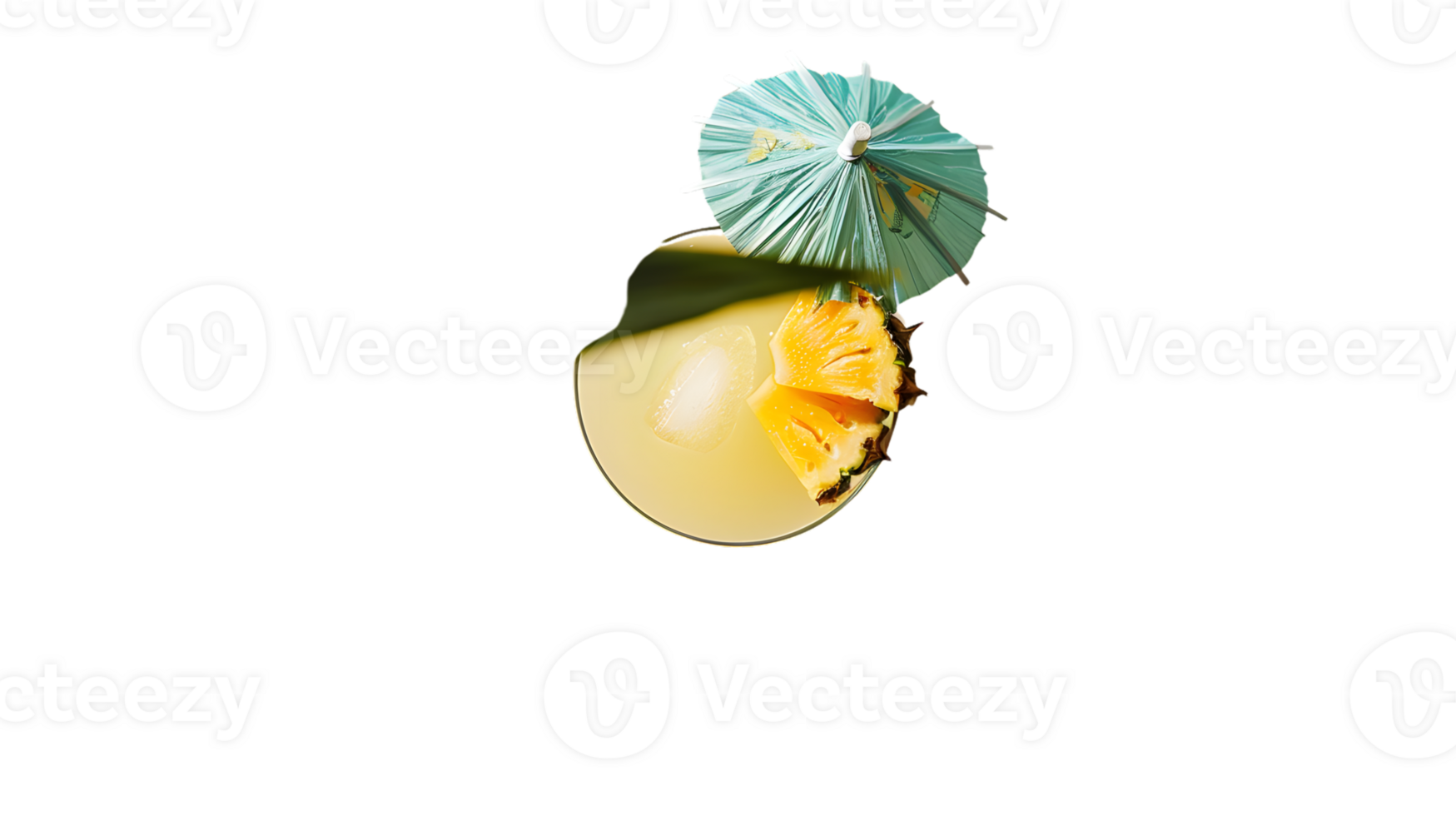 Refreshing Pineapple Cocktail with Tropical Umbrella and Ice Cube png
