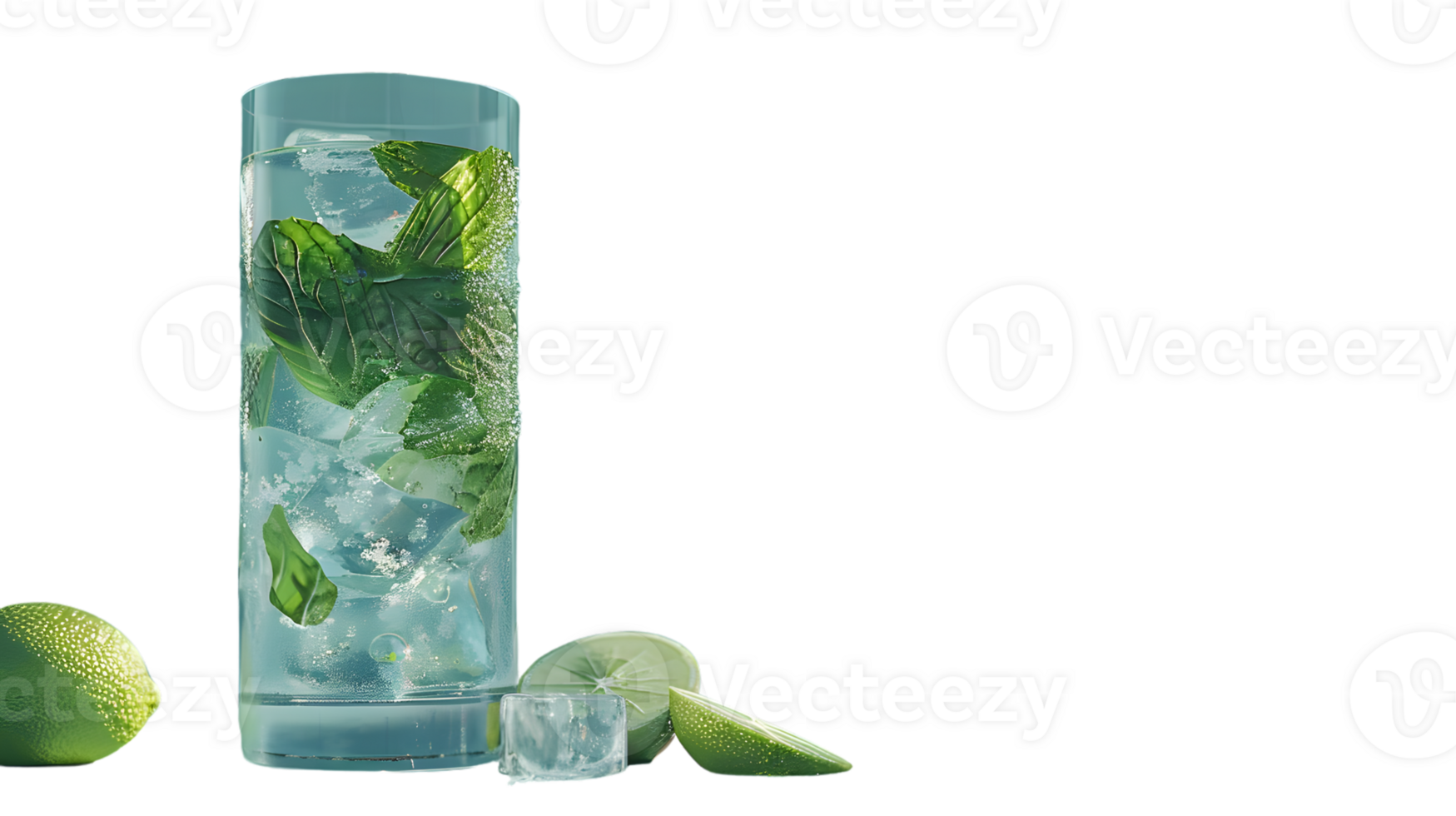 Refreshing Mint and Lime Cocktail with Ice Cubes in a Glass png