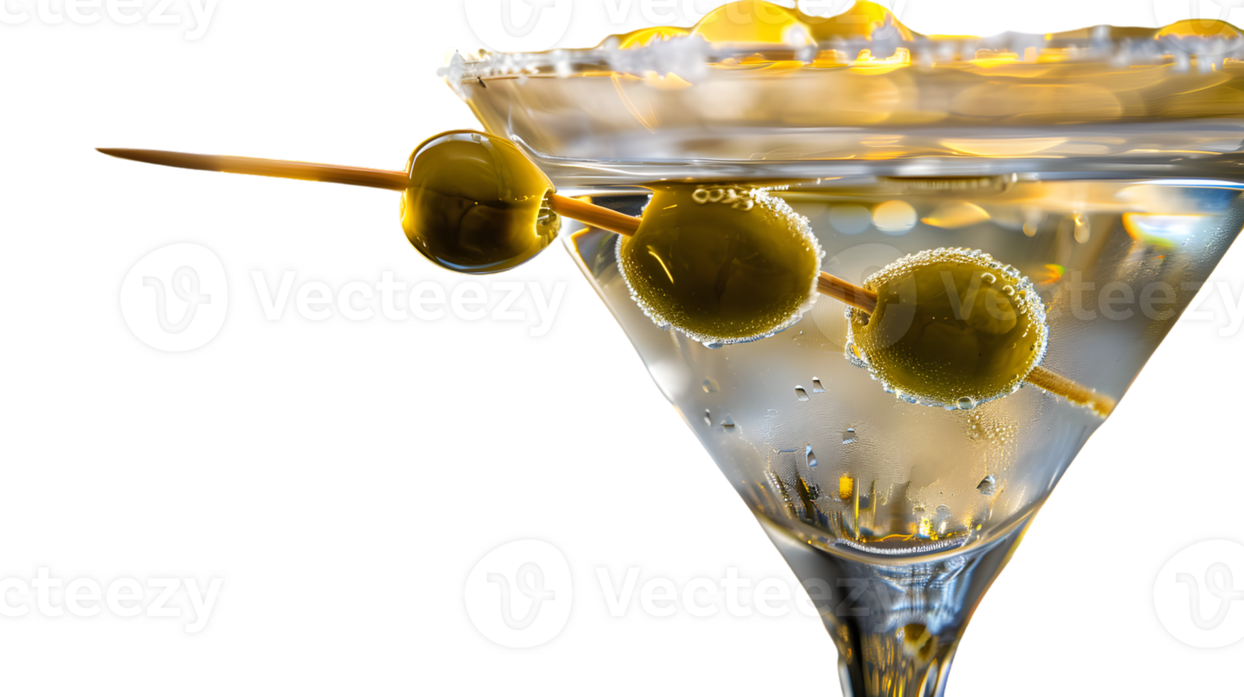 Refreshing Martini Cocktail with Olives and Salt Rimmed Glass Perfect for Bar or Party Setting png