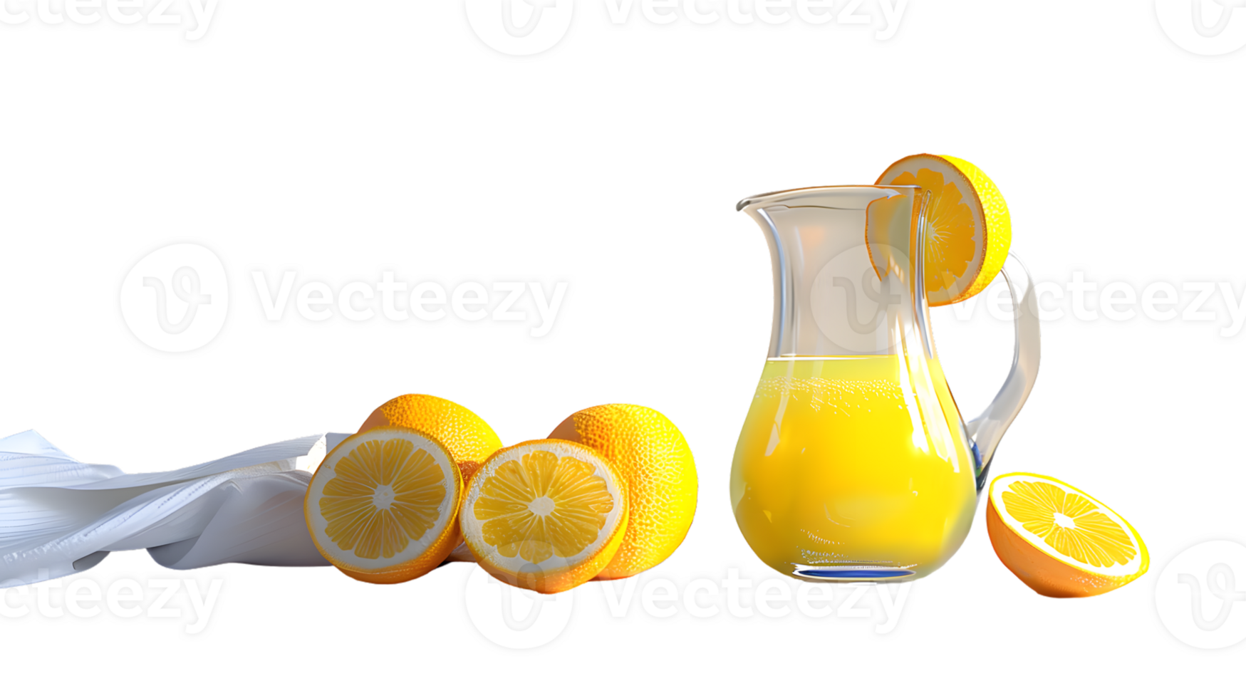 Refreshing Orange Juice with Sliced Oranges and a Cloth Perfect for Health Nutrition and Cul png