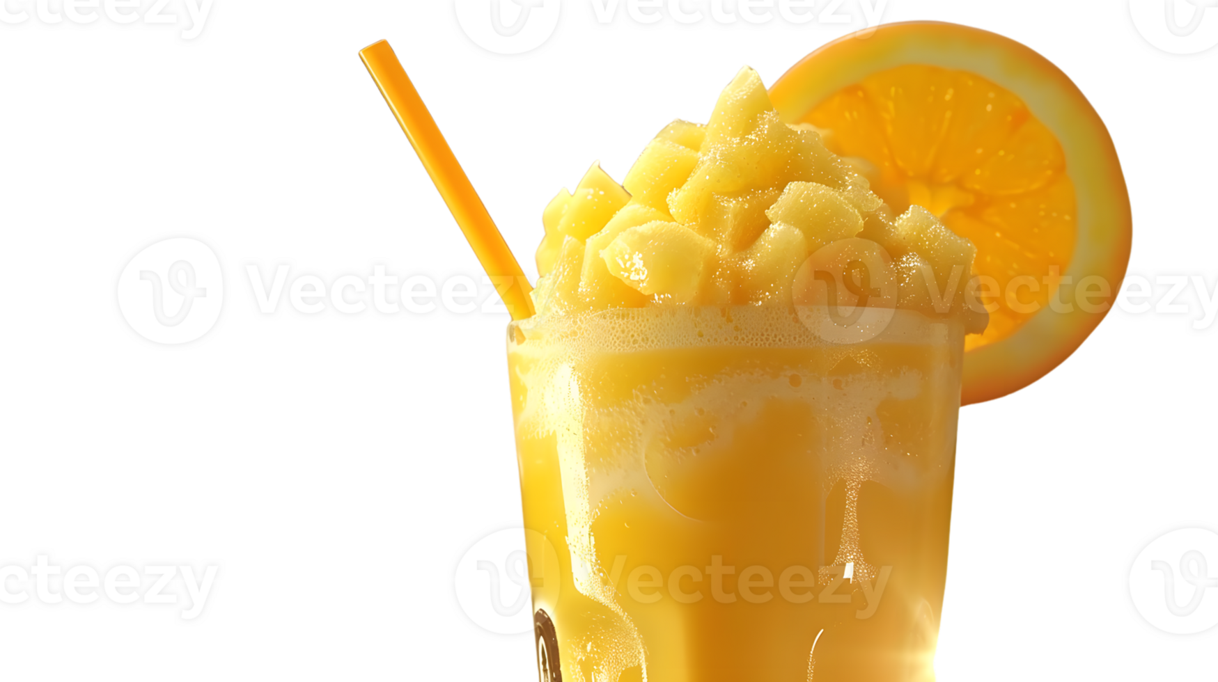 Refreshing Orange Slushy with Pineapple Topping and Slice Garnish png