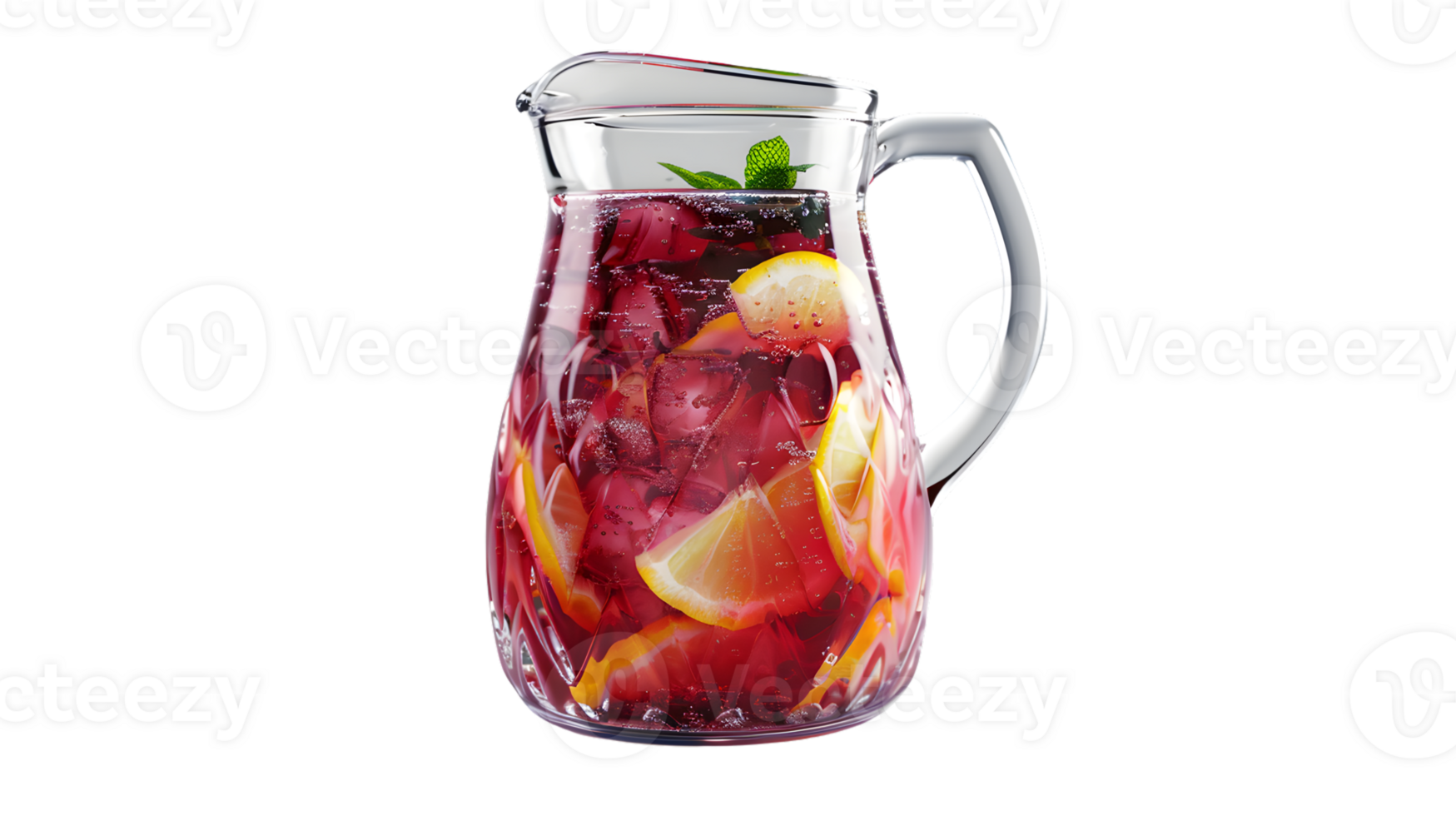 Refreshing Sangria Pitcher with Ice Lemon Slices and Mint Leaves for Summer Parties and Gathe png