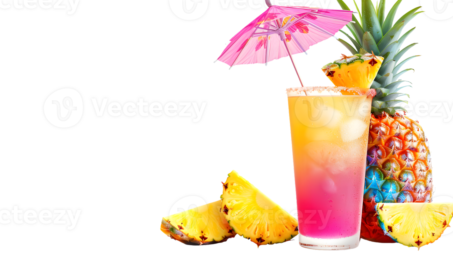 Refreshing Tropical Drink with Pineapple Slices and Cocktail Umbrella png
