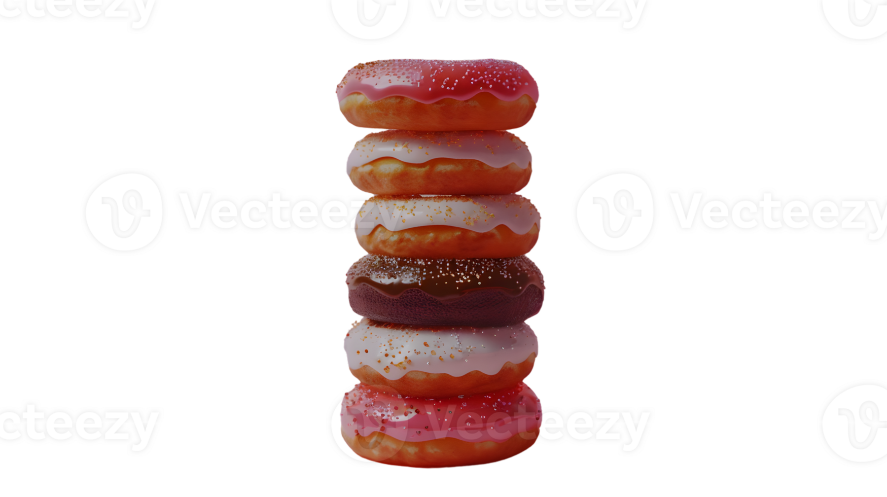Stacked Sweet Delights A Tower of Colorful Frosted Donuts with Sprinkles png