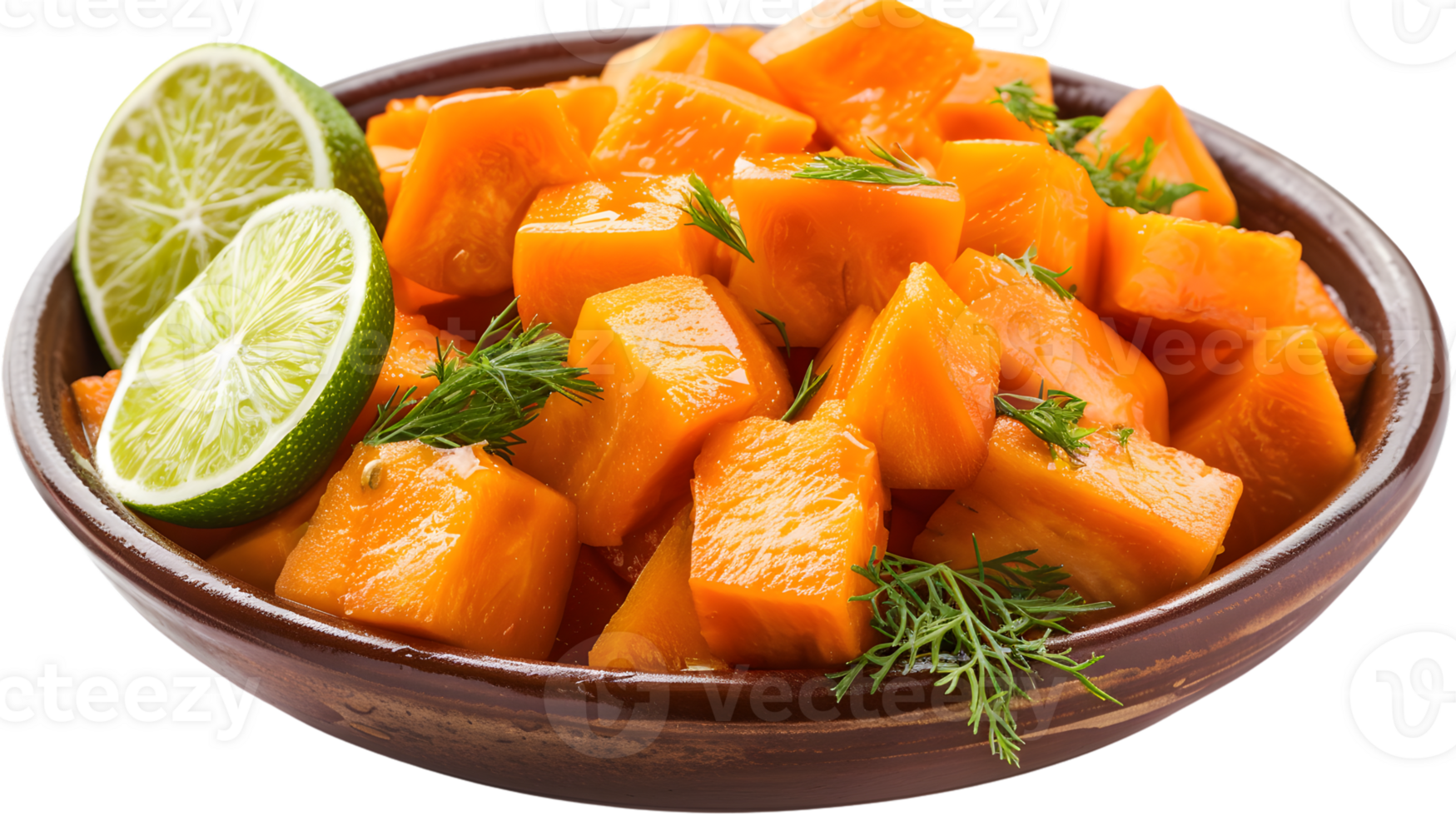 Sweet Potato Cubes with Lime and Dill Garnish in Bowl png