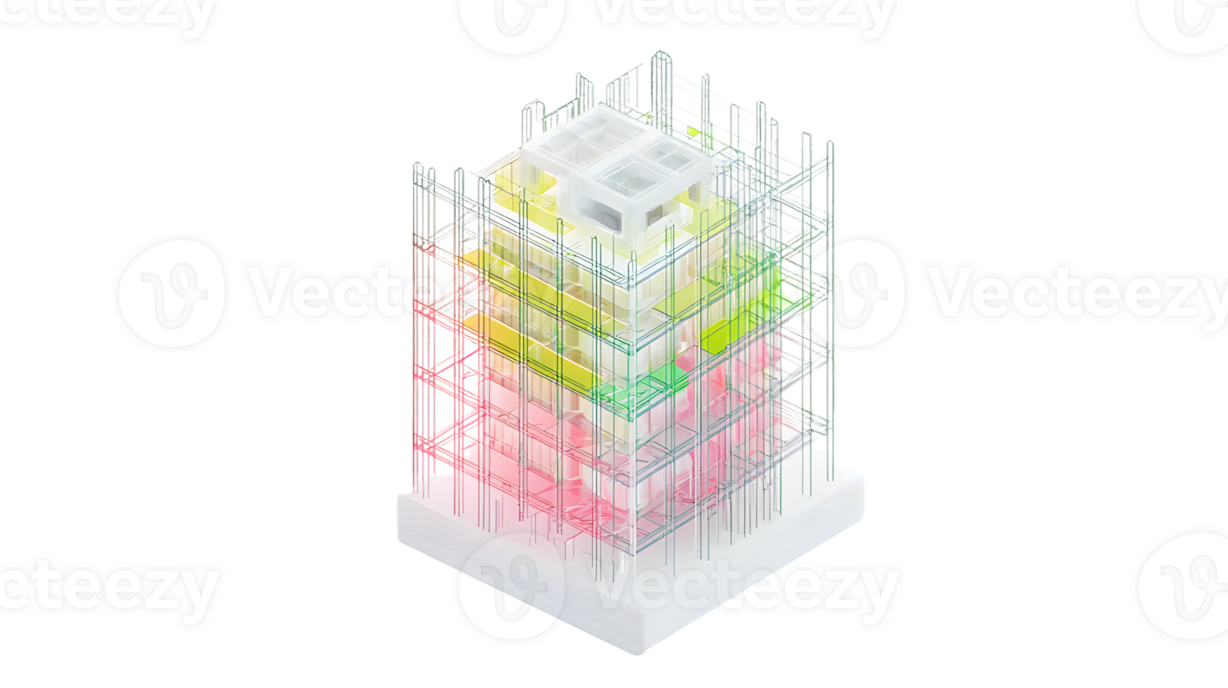 3D model of a multistory building under construction architectural design transparent struct png
