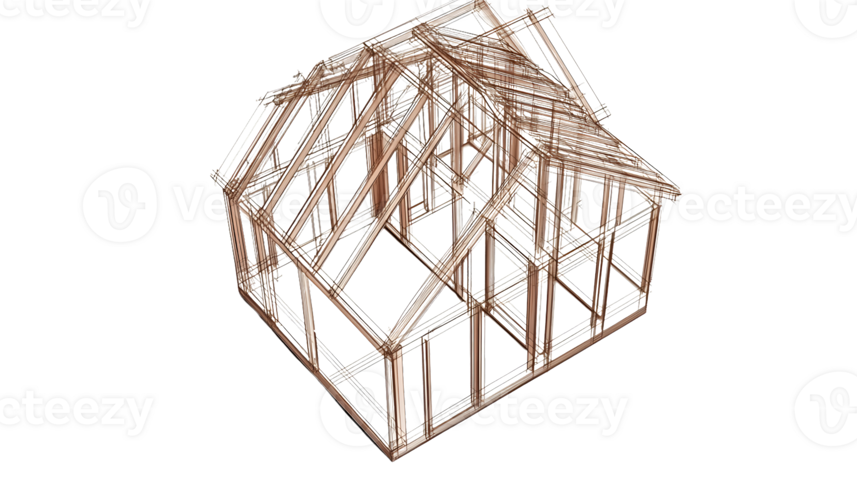 3D model of a house frame timber construction architectural design home building blueprint png