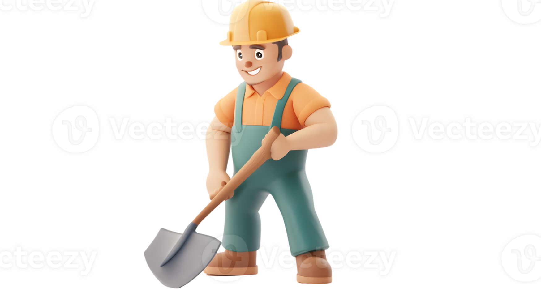 A construction worker in action holding a shovel with a hard hat and overalls ideal for indus png