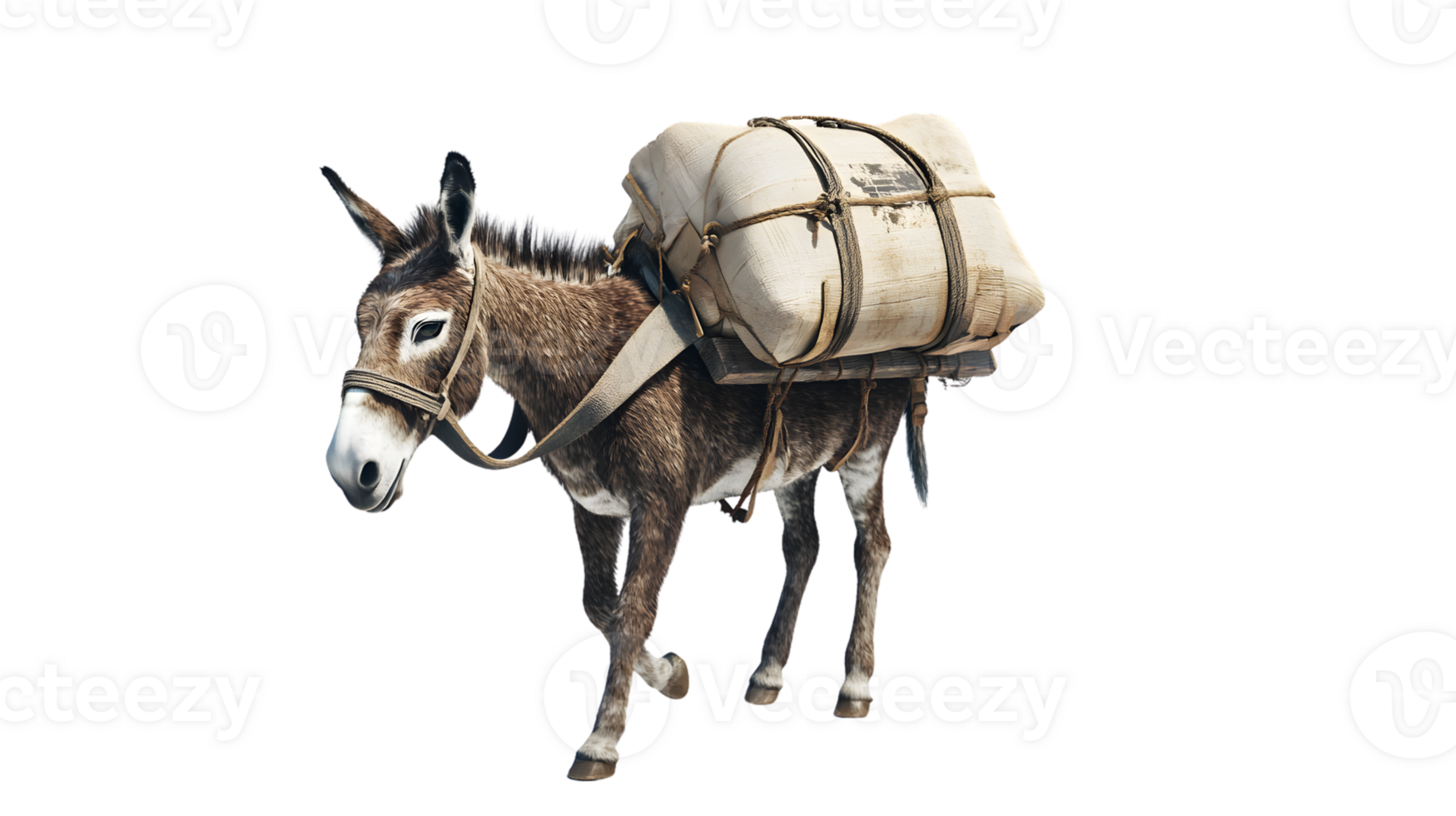 A donkey carrying a large bundle perfect for rustic rural and transportation themes png