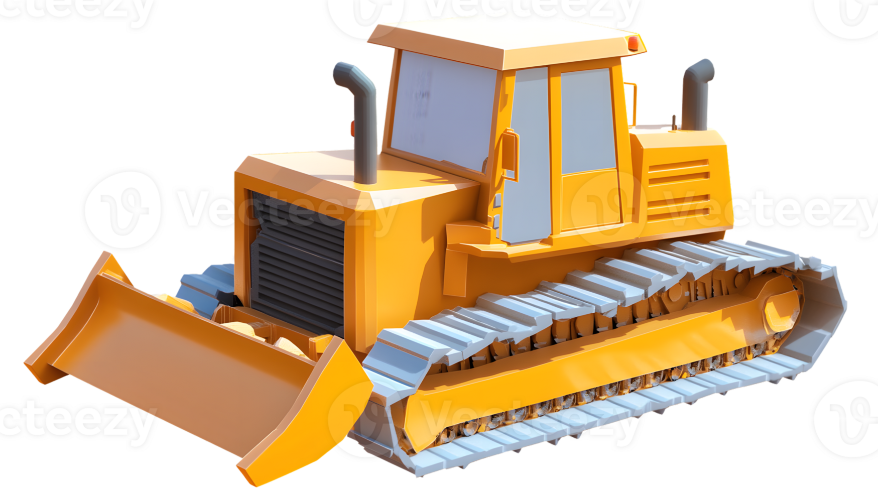A detailed illustration of a construction vehicle with tracks and a front blade ideal for engi png