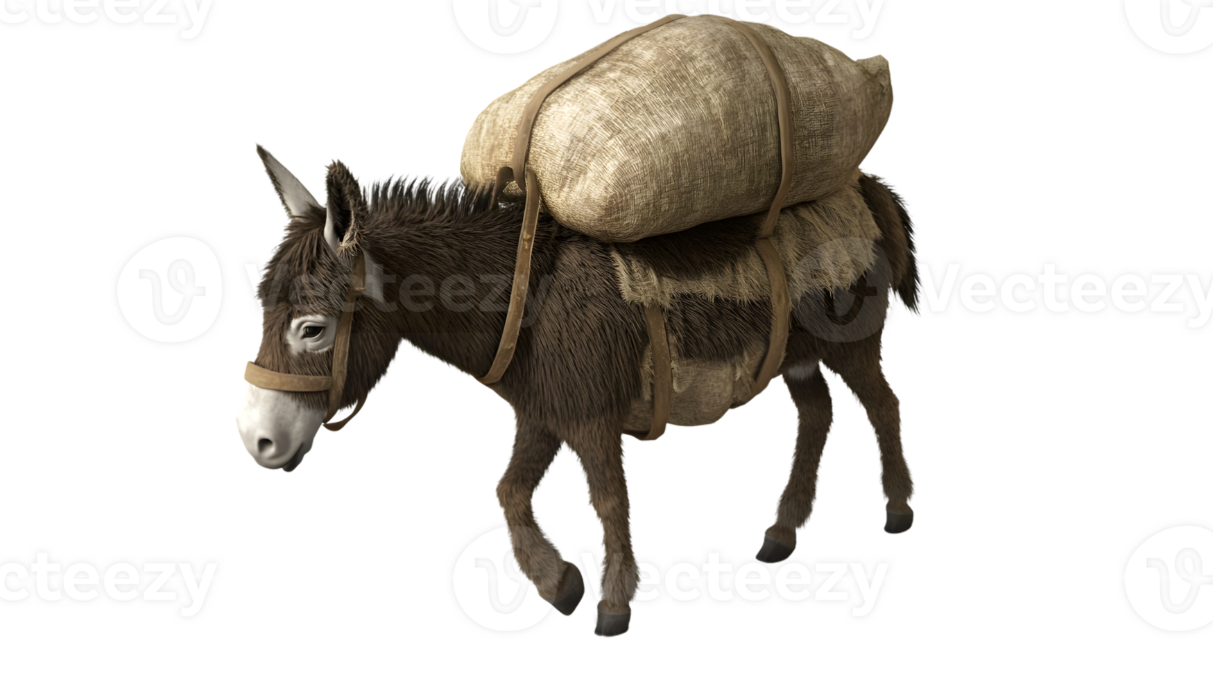 A donkey carrying a large sack perfect for rustic and agricultural themes png