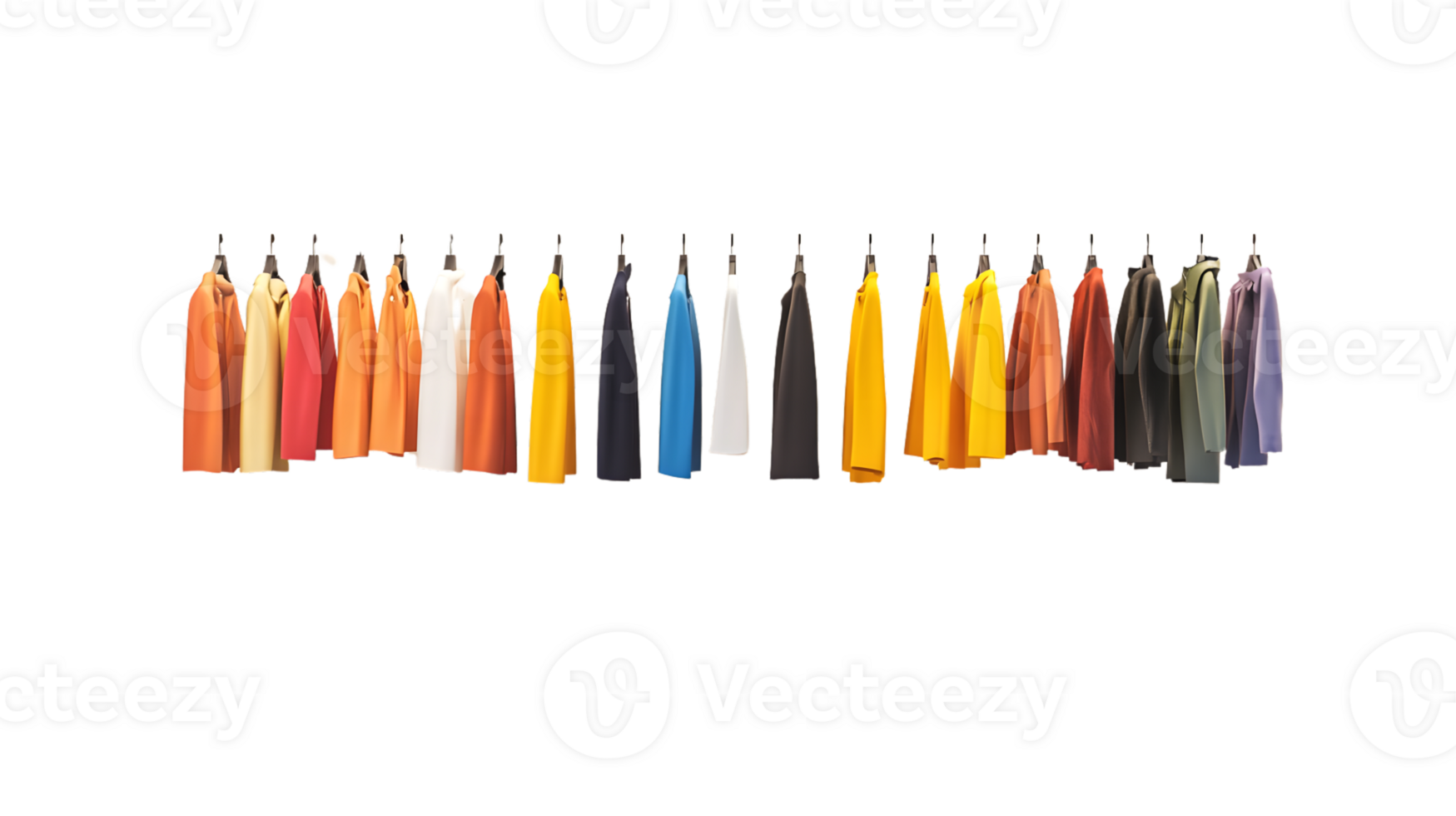 A vibrant collection of colorful garments on hangers ideal for fashion design and retail displ png