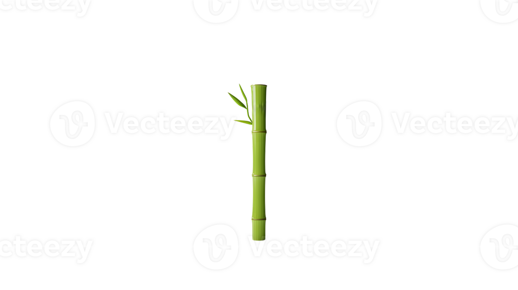 A vibrant green bamboo stalk with fresh leaves against a stark black background ideal for natu png