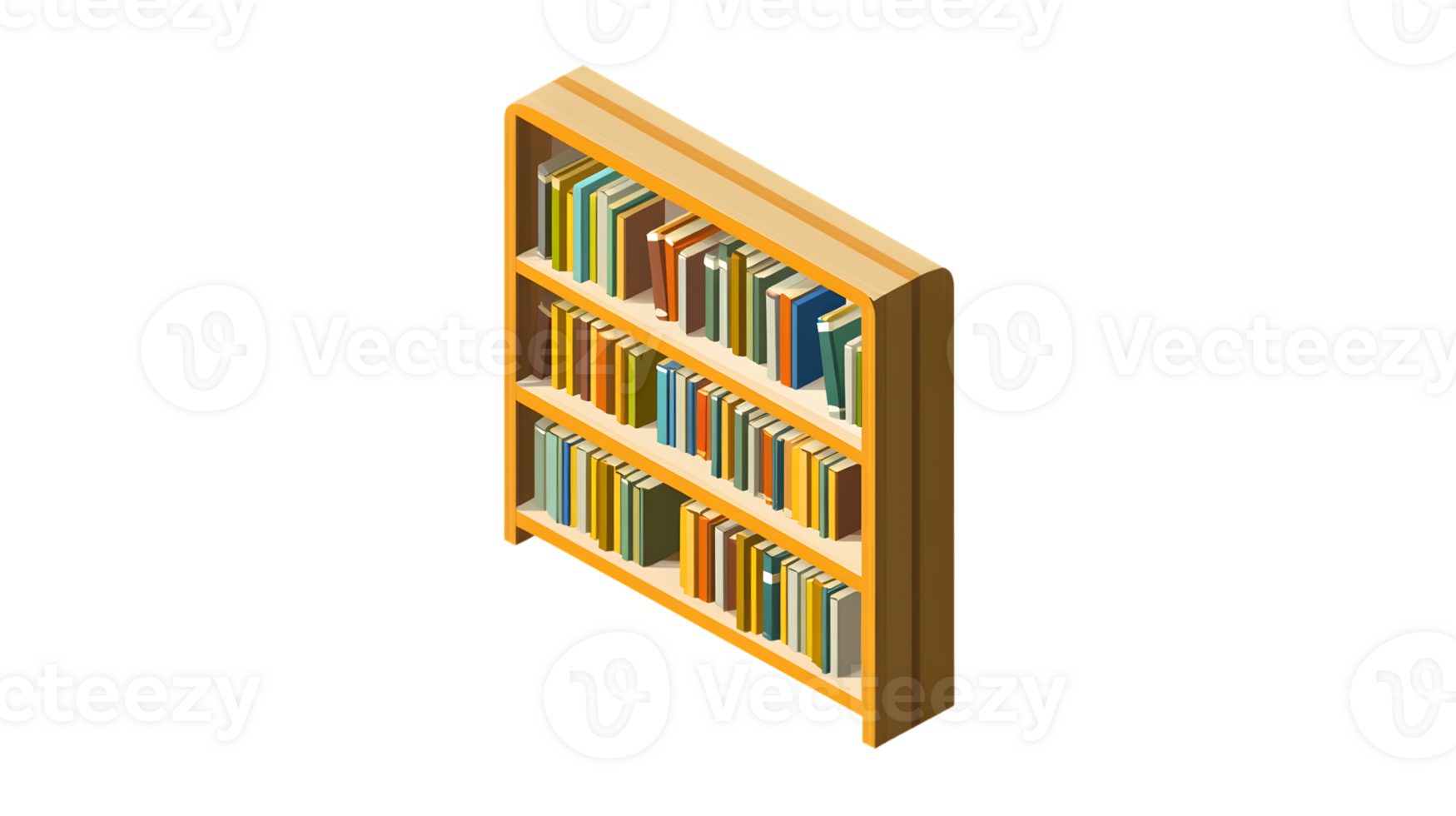 A wooden bookshelf filled with colorful books perfect for education library and home decor t png