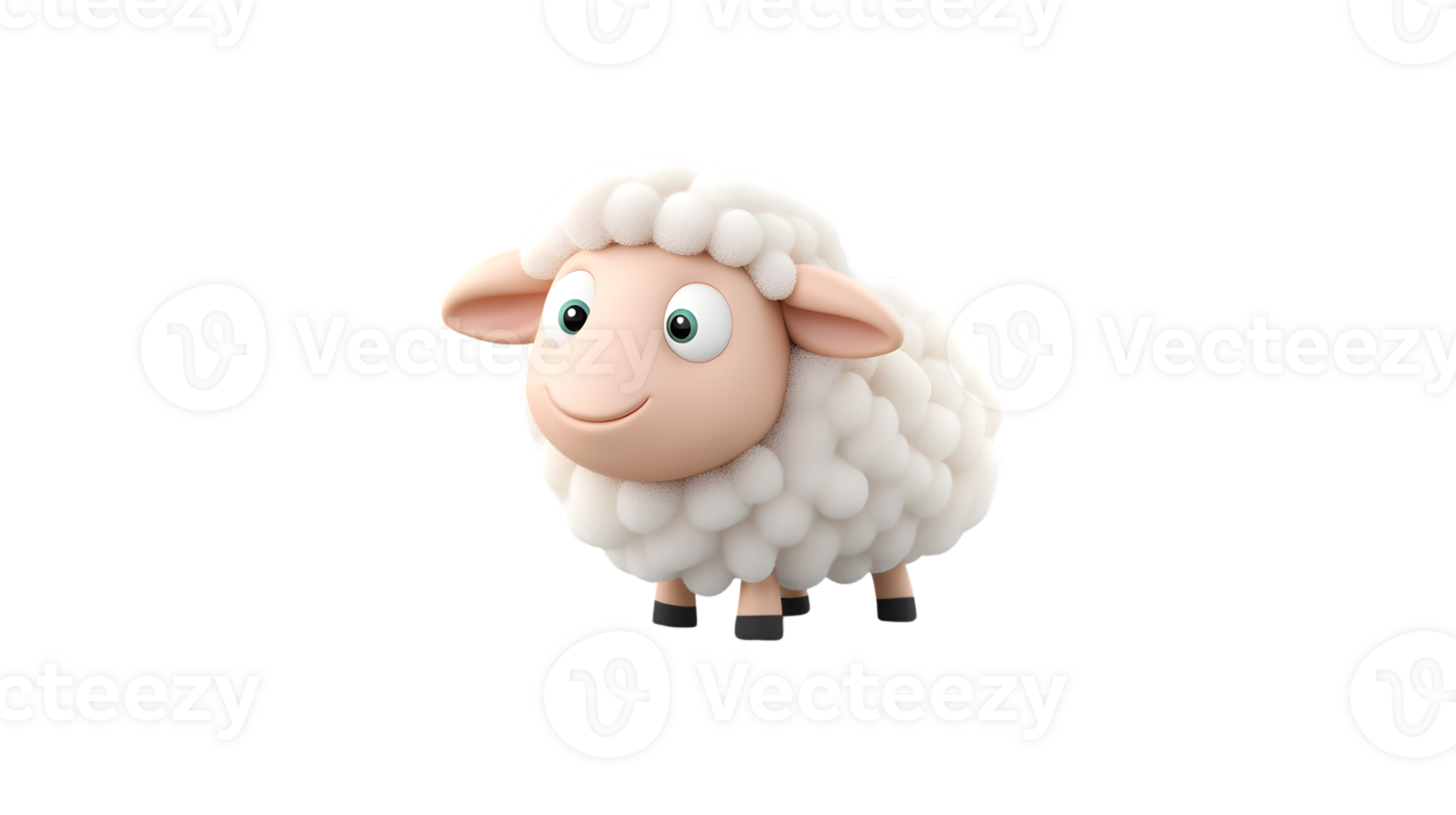 Adorable Cartoon Sheep with Fluffy Wool Smiling Face and Expressive Eyes for Childrens Conte png