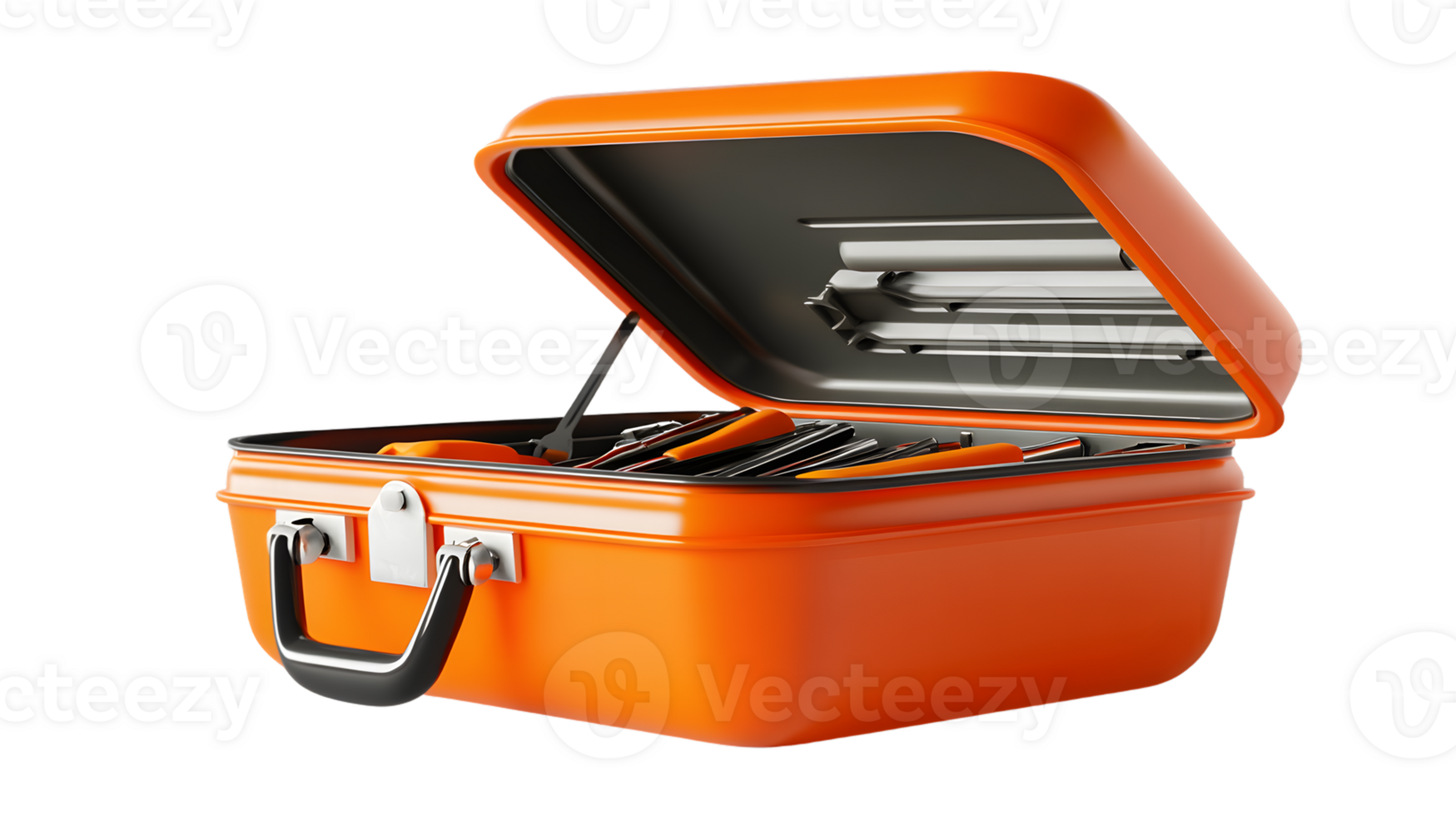 An open orange toolbox filled with various tools perfect for DIY projects and maintenance task png