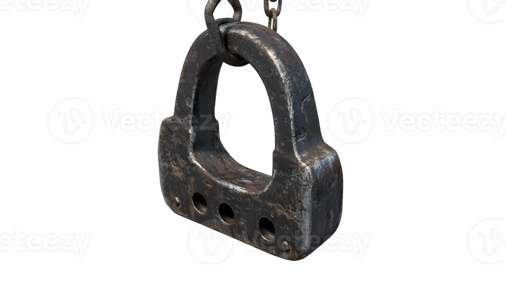 Antique Metal Lock with Rustic Charm and Chain Vintage Security Device Industrial Hardware O png