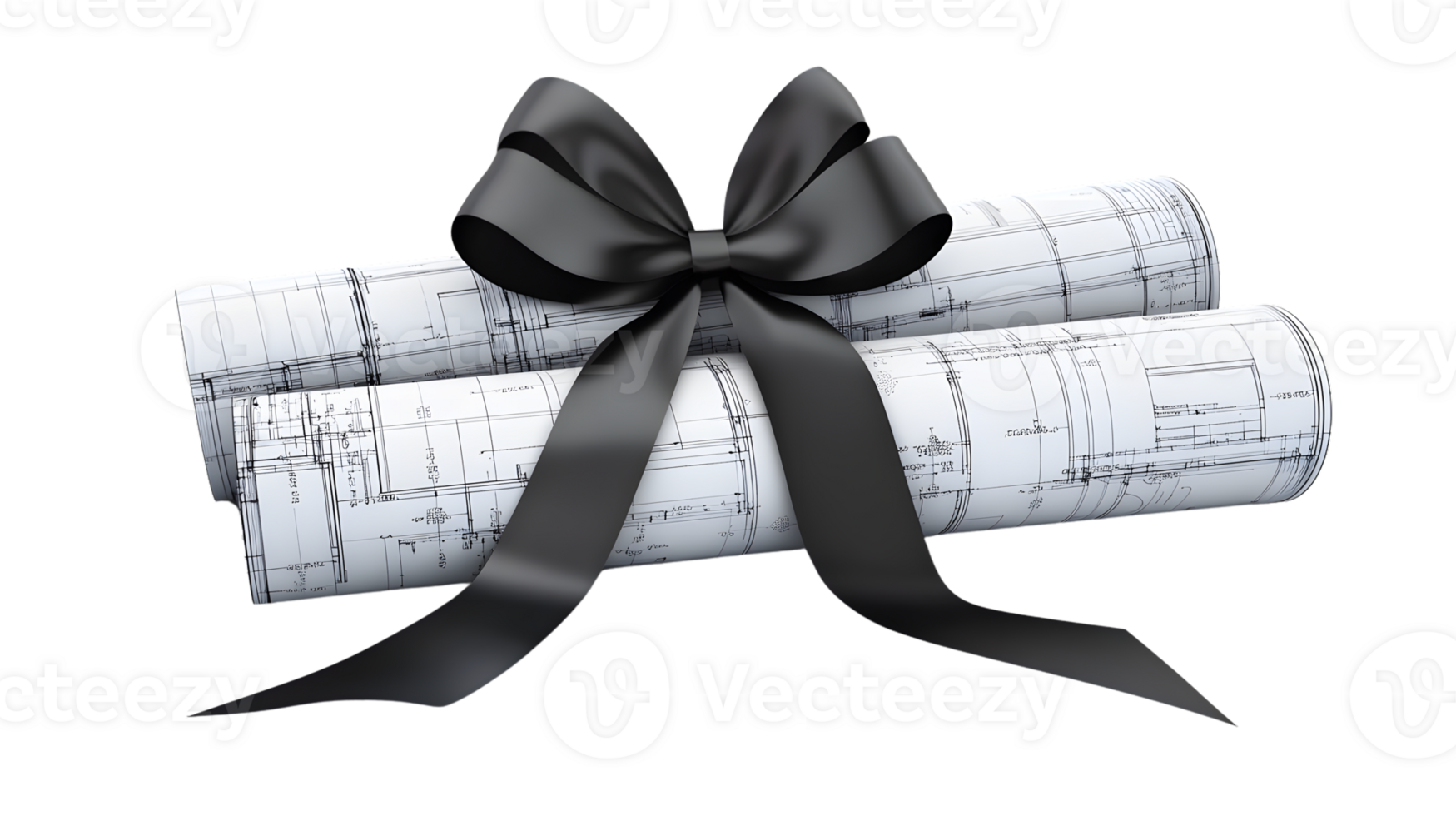 Blueprints Wrapped in a Black Ribbon A Symbol of Creativity and Design png
