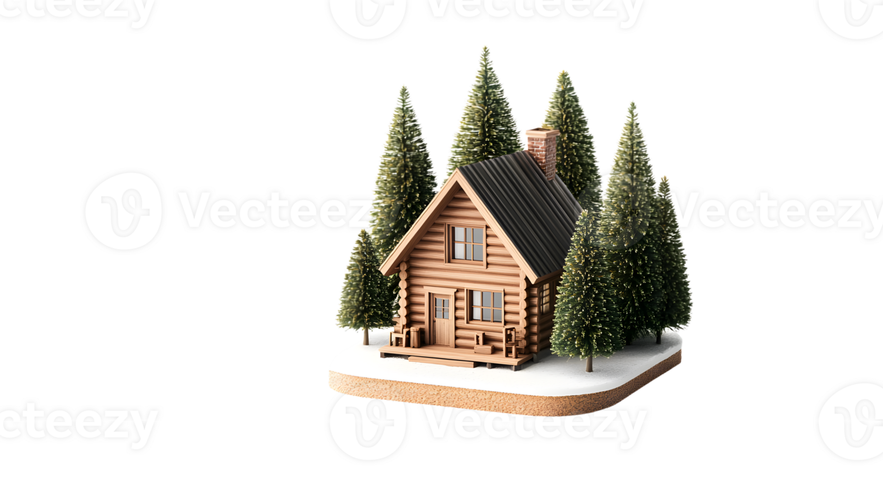 Charming Winter Cabin Scene with SnowCovered Trees and Cozy Atmosphere png