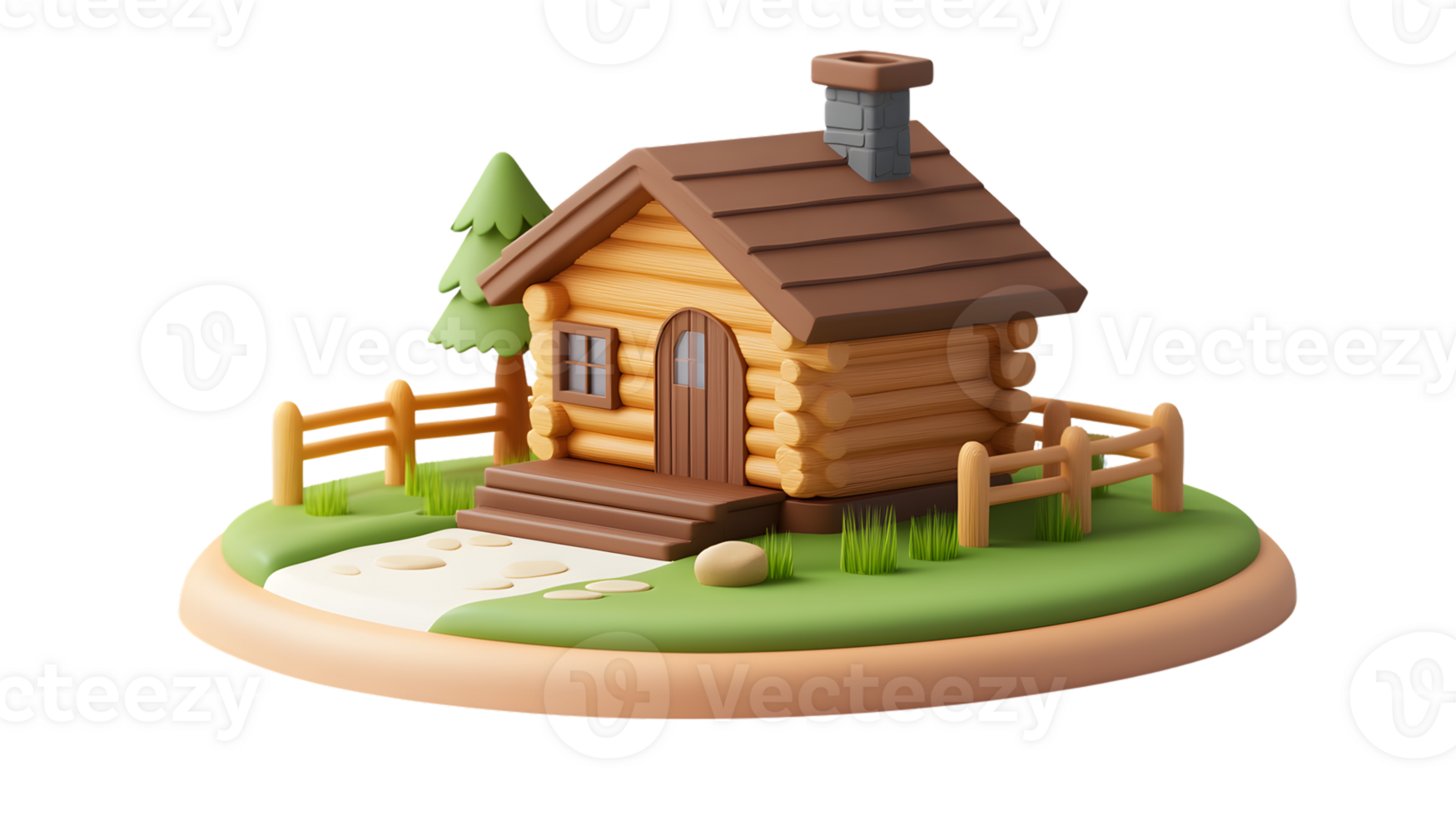 Charming Log Cabin in a Serene Forest Setting with Wooden Fence and Pathway png