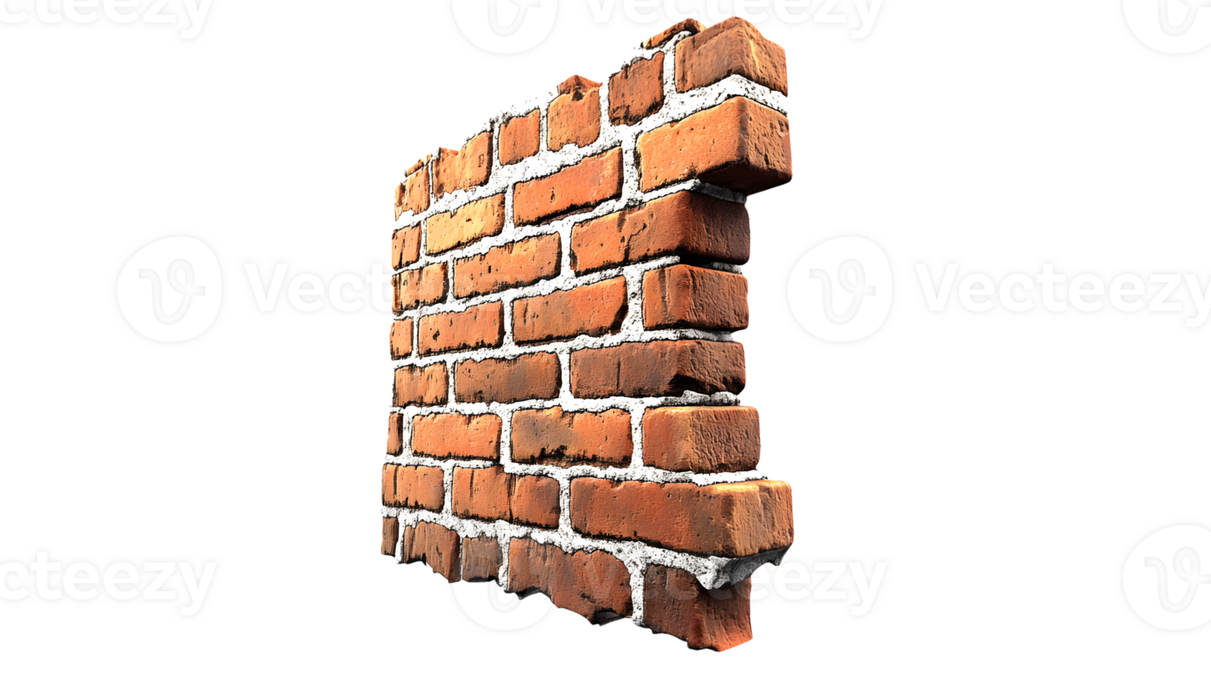 Broken Brick Wall Fragment with Rough Edges and Detailed Texture for Design Projects png