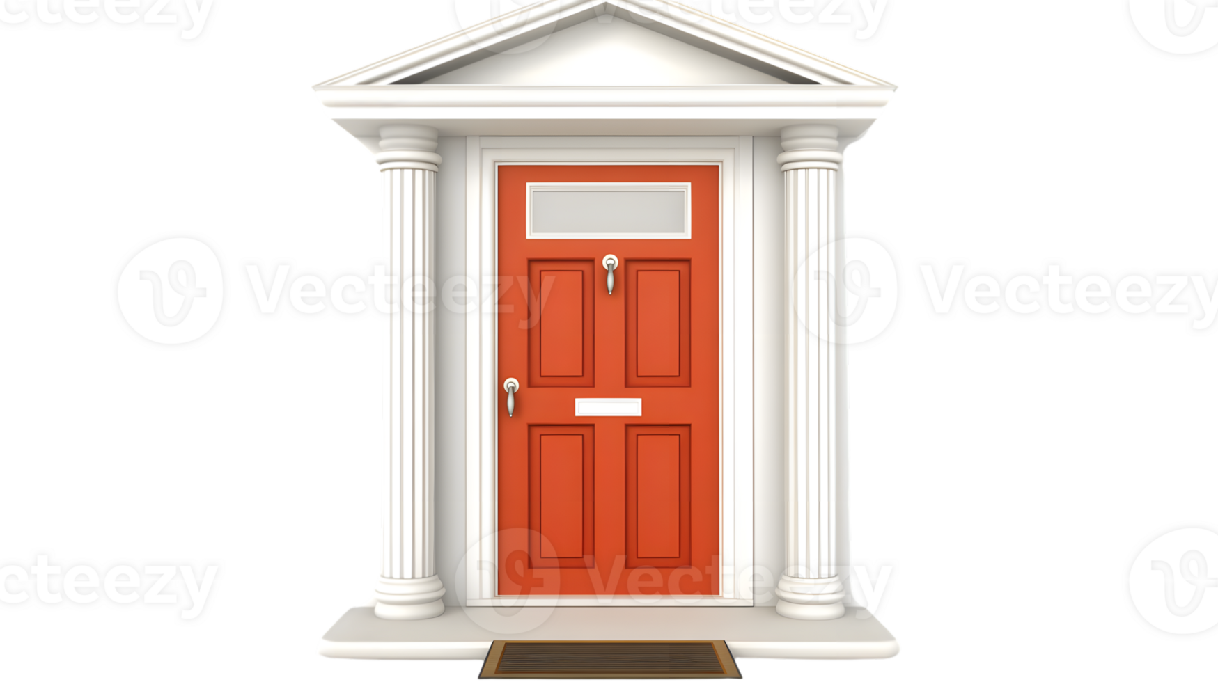 Classic Red Door with White Columns and Triangular Pediment png