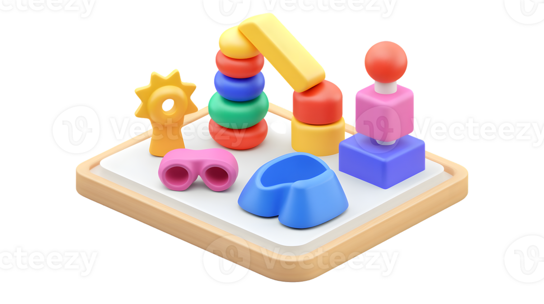 Colorful Educational Toy Set with Stacking Rings and Shapes for Early Learning Activities png
