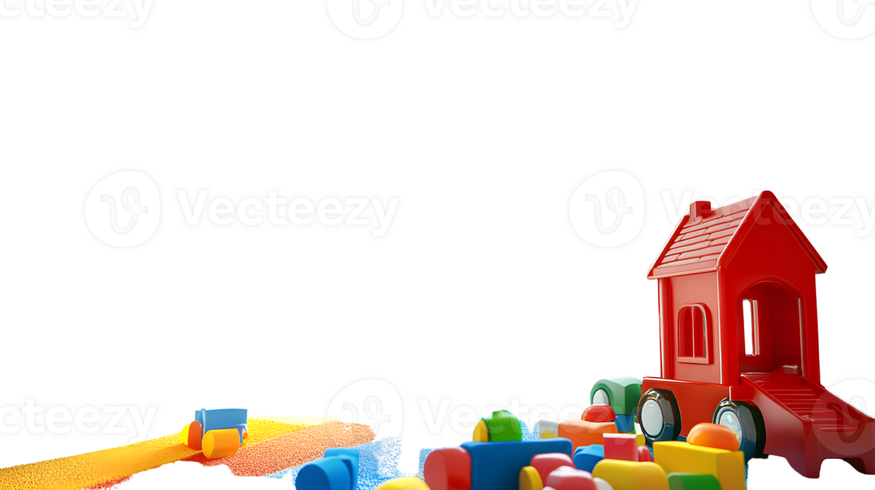 Colorful Playtime A Vibrant Collection of Childrens Toys and Building Blocks for Creative Fun png