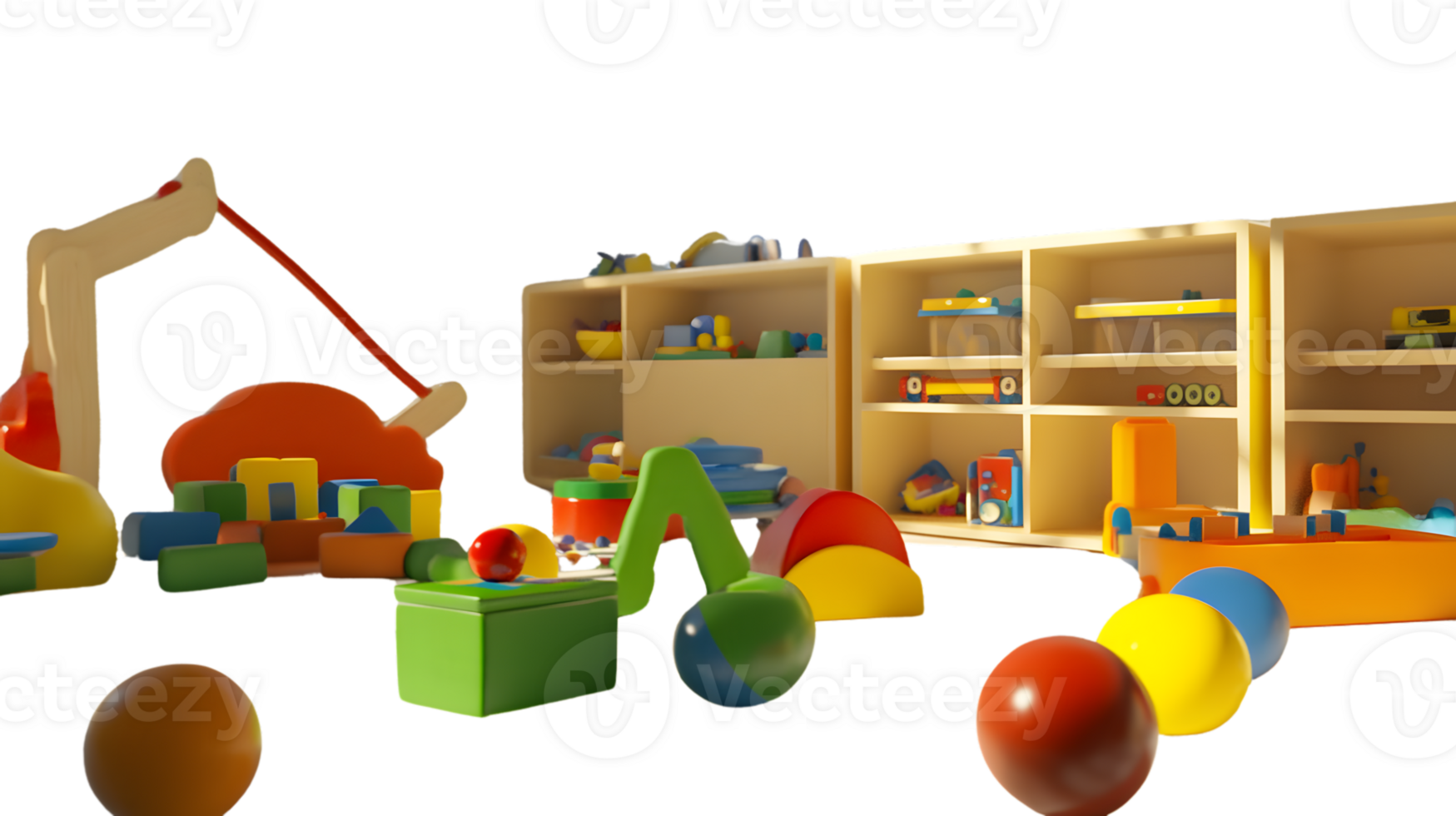 Colorful Playroom with Toys and Storage Shelves for Childrens Fun and Learning Activities png