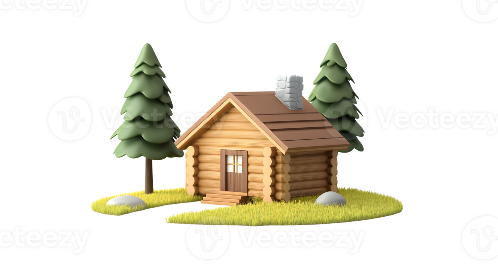 Cozy Log Cabin in a Serene Forest Setting with Pine Trees and Grass Ideal for Nature and Relax png