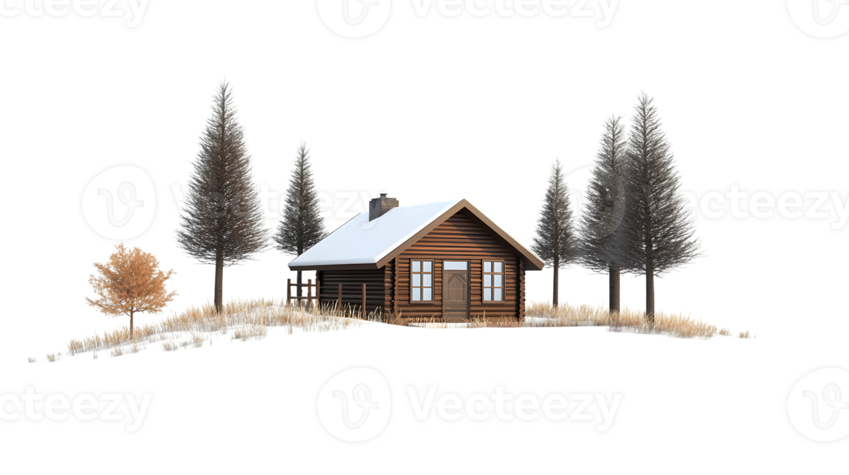 Cozy Winter Retreat with SnowCapped Roof and Surrounding Evergreens Ideal for Nature and Seas png
