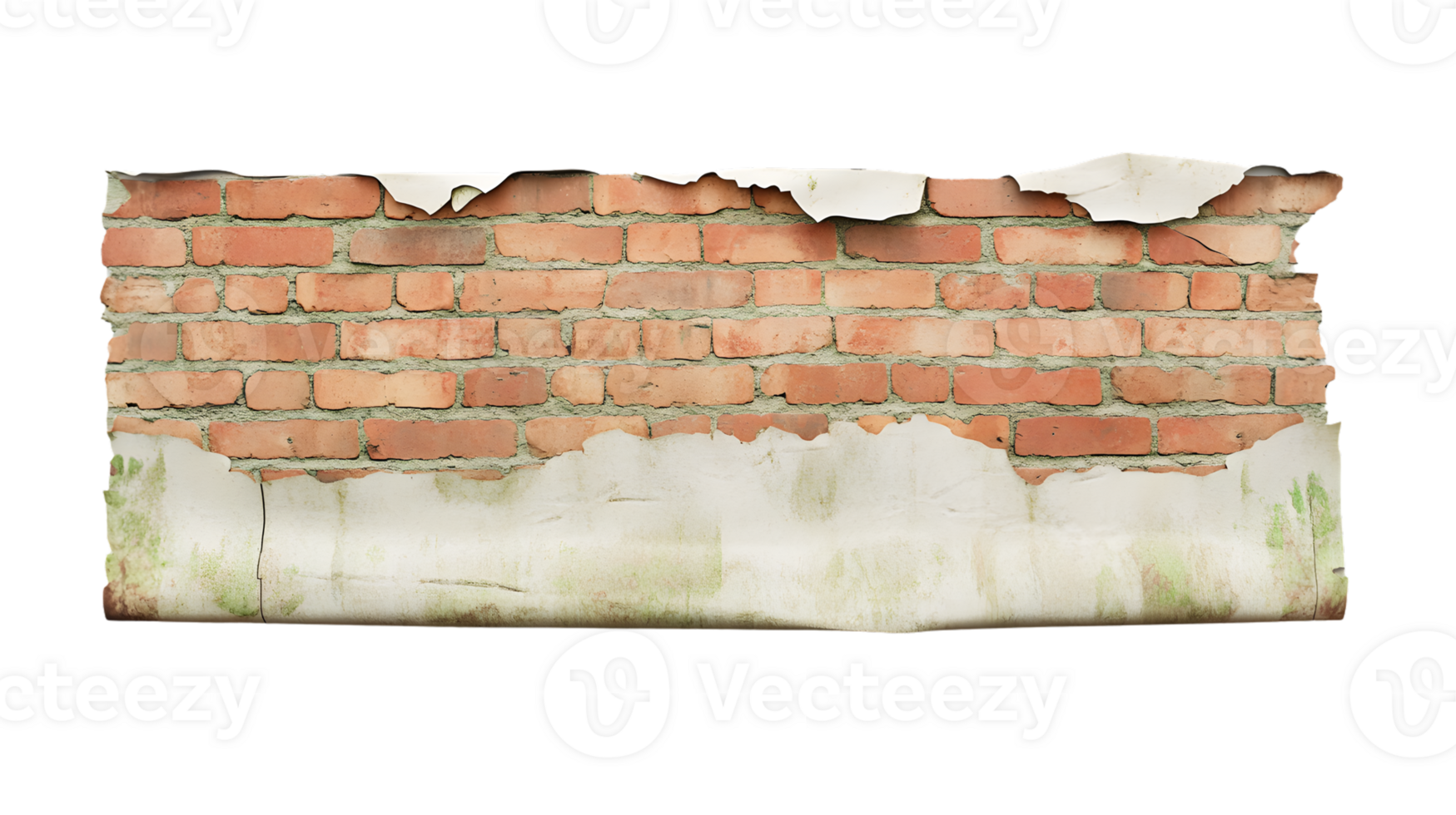 Damaged Brick Wall with Peeling Plaster Texture Background png