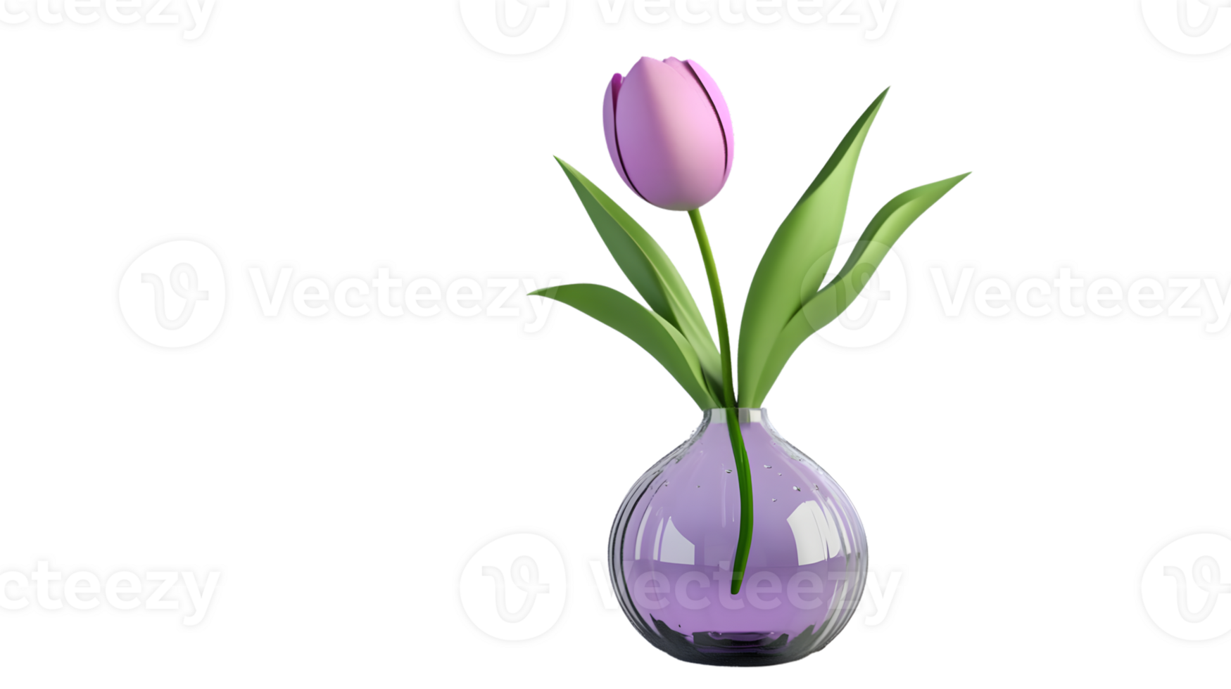 Elegant Pink Tulip in a Glass Vase with Green Leaves Perfect for Floral Arrangements and Decor png