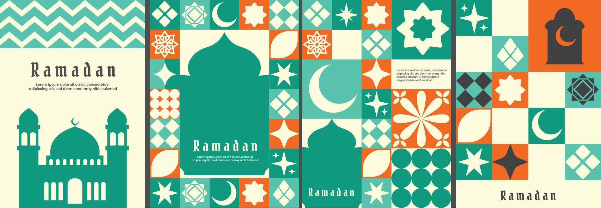 Modern Geometric Ramadan Poster Template with Bold Abstract Patterns, Islamic greeting card template with ramadan for wallpaper design vector