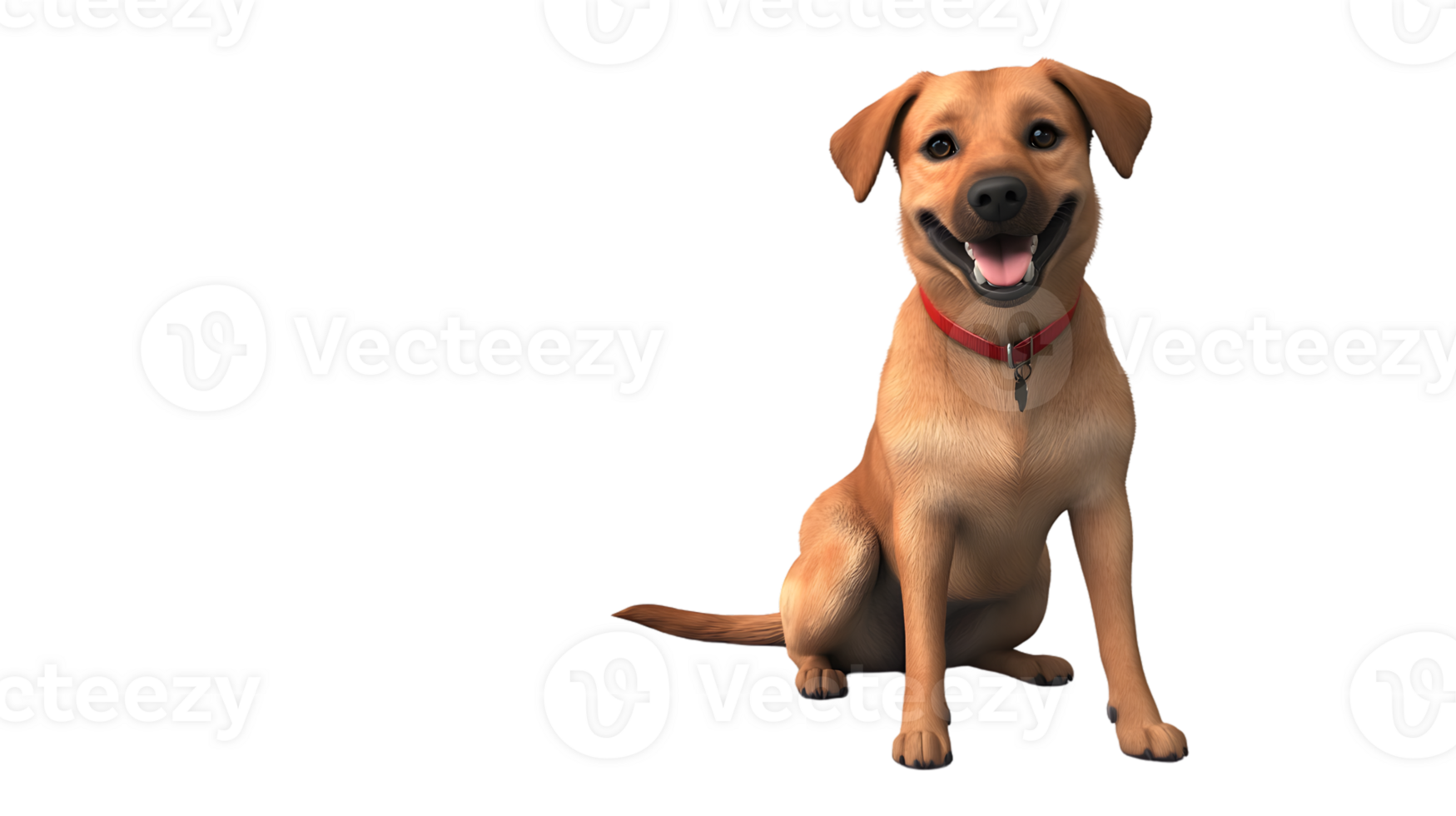 Happy Golden Dog Sitting with Tongue Out Adorable Pet Wearing Red Collar Friendly Canine on B png