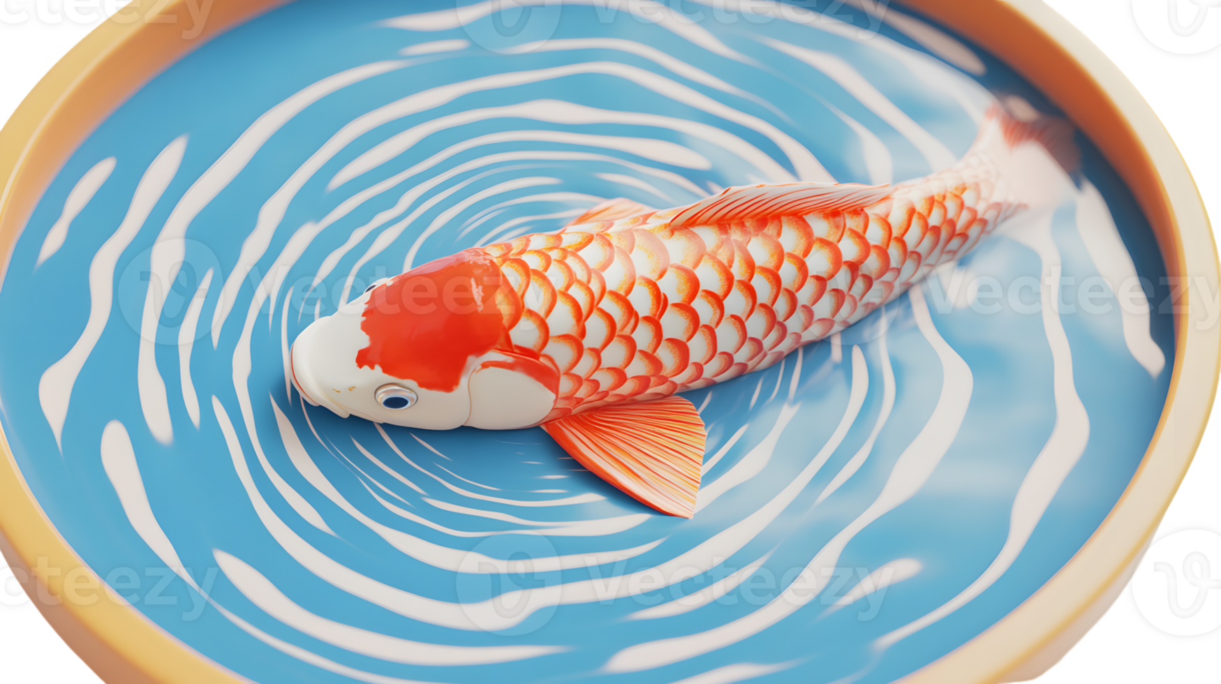 Koi fish in a decorative bowl top view digital art 3D rendering png